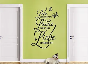 Наклейка на стіну Grandora W892 Цитата "Lebe... Lache... Liebe..." з метеликами та квітами 58 x 89 см Чорний - Фото 1