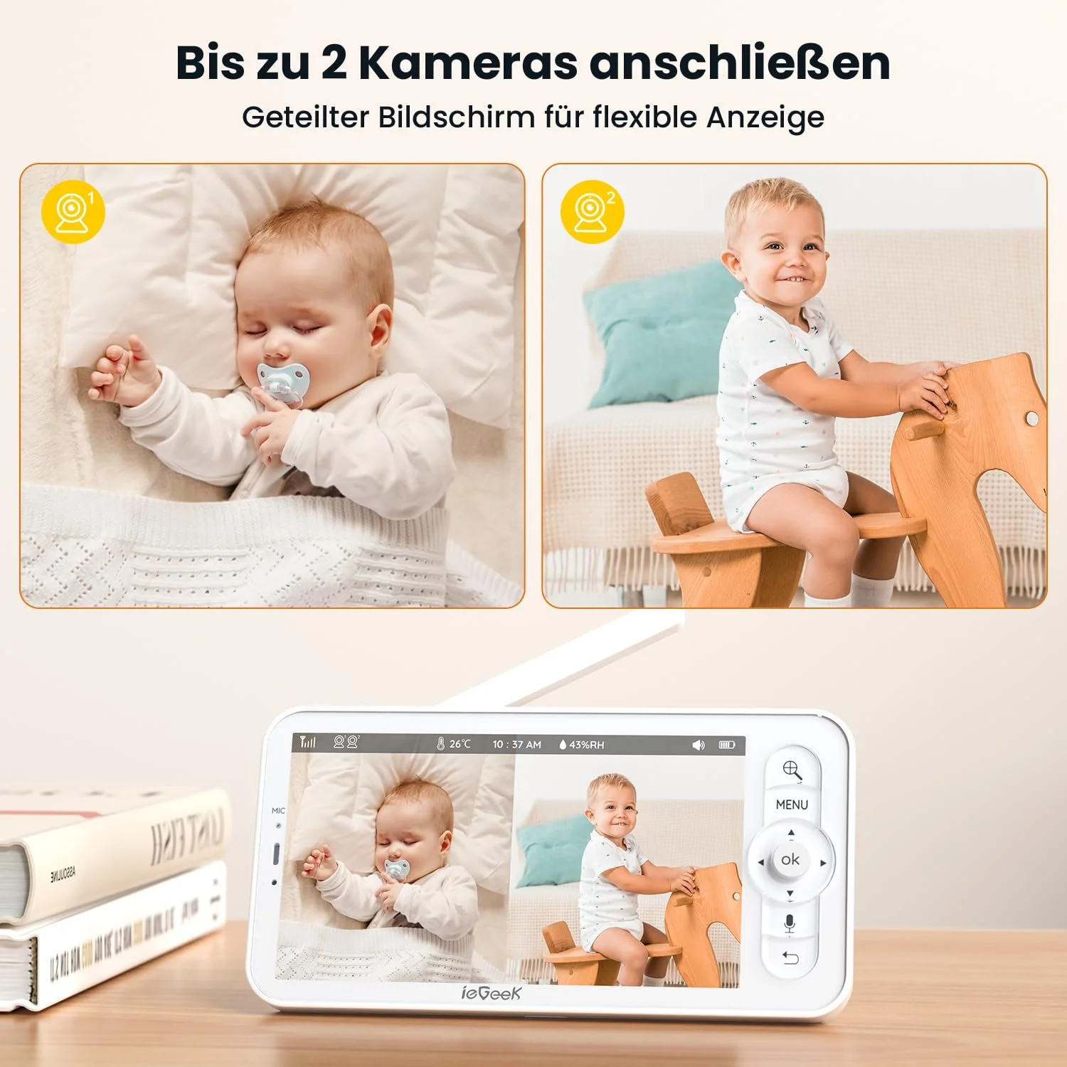 Відеоняня ieGeek 2K 5 дюймів WiFi Night Vision Intercom PTZ App, фото №8