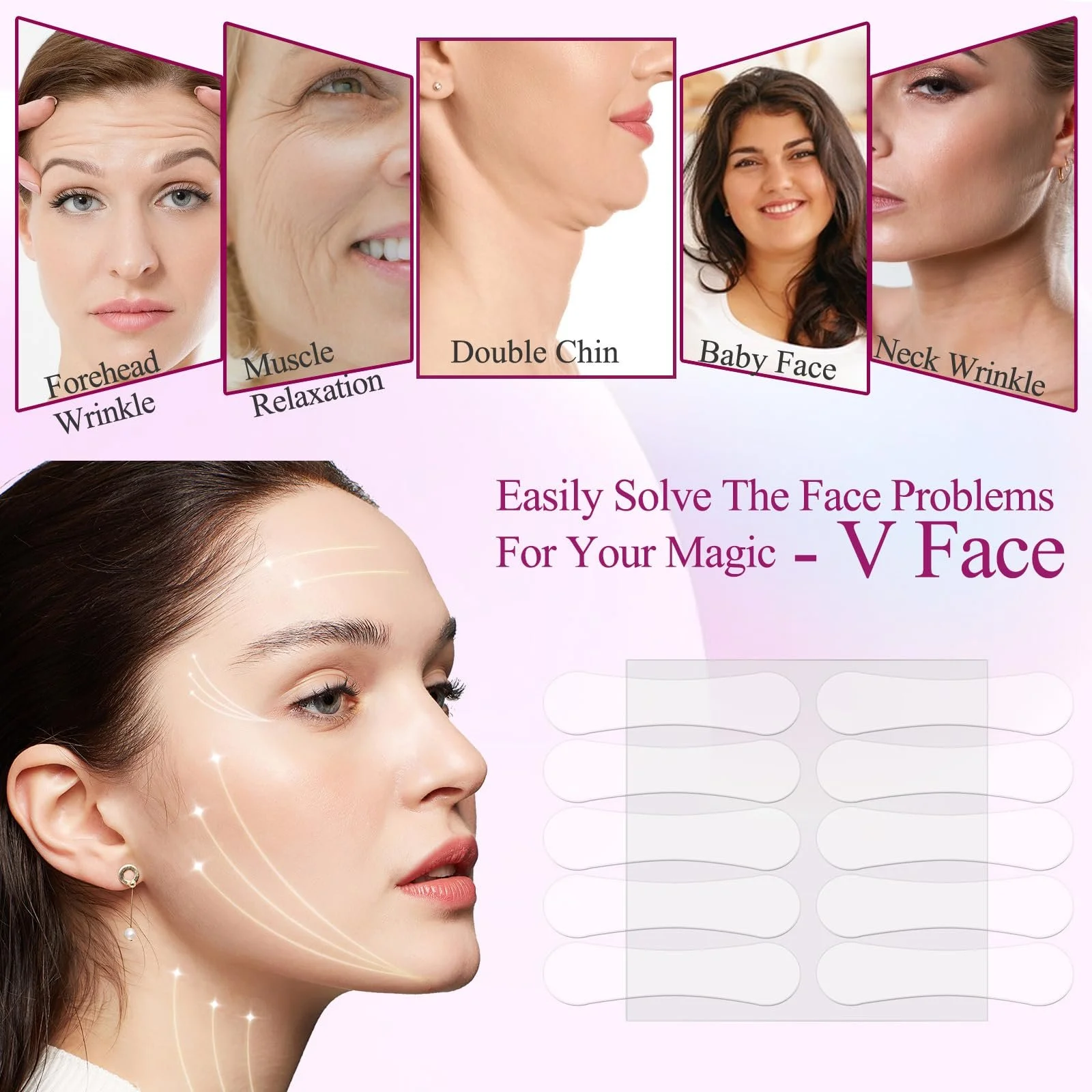 Наклейки для підтяжки обличчя, 120 шт, стрічка для підтяжки обличчя, фото №5