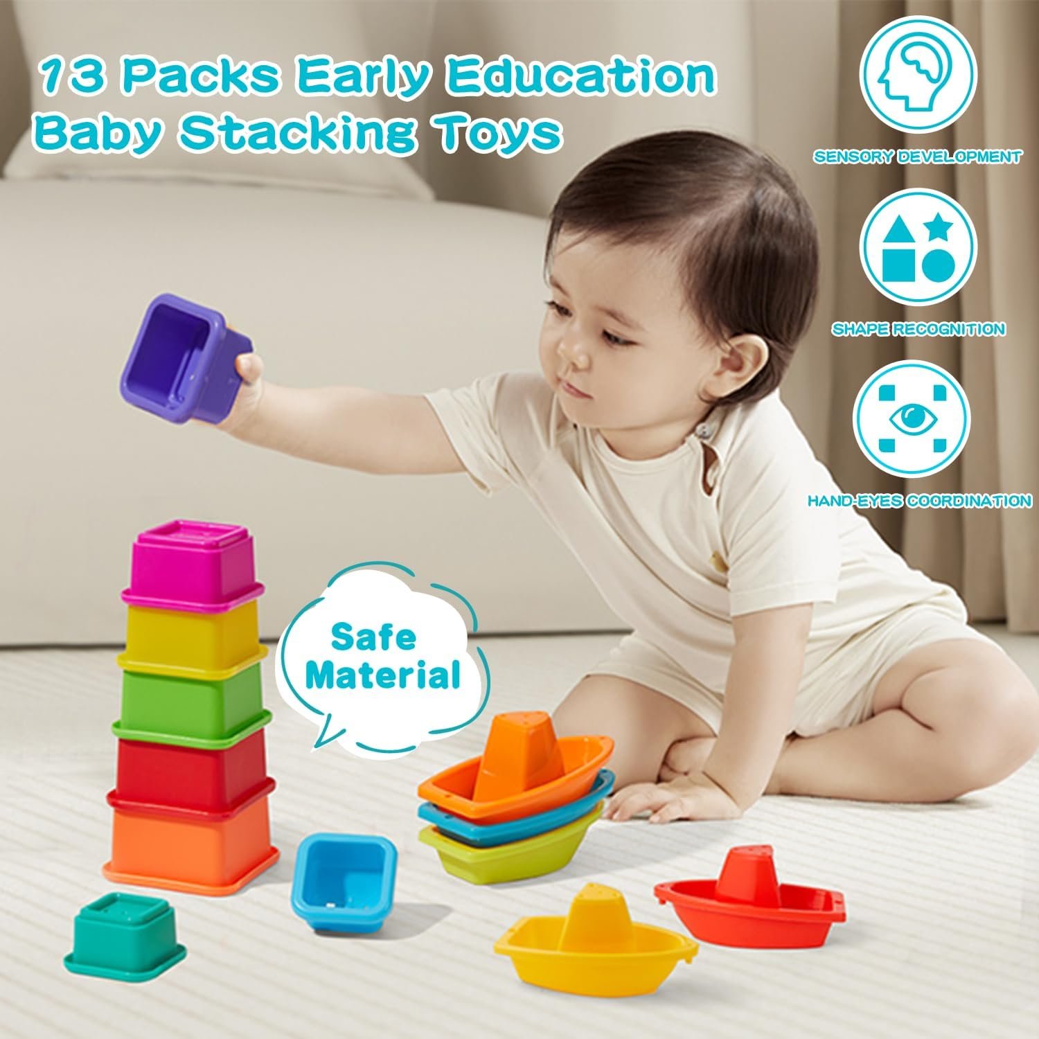 Іграшка для ванни Набір стаканчиків для складання 13 штук, фото №3