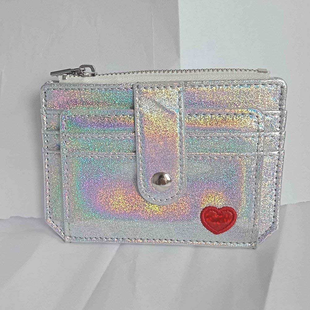Кошелек Lurrose Holographic PU Кожаный С вышивкой для женщин Блестящая Сумочка Креативный Кошелек на молнии для банковских карт и денег (Серебряный) Фиолетовый S, Фиолетовый, Модный, фото №7