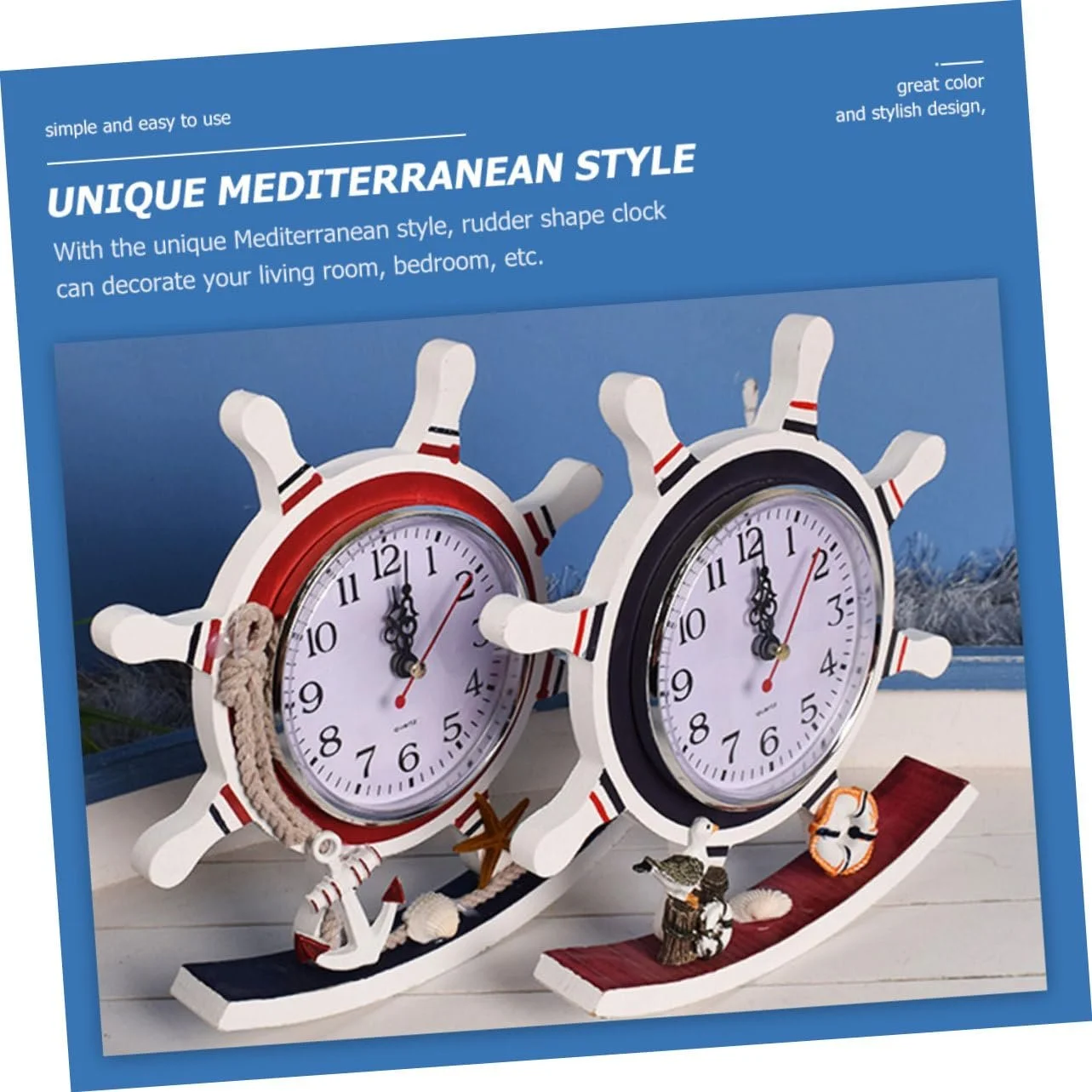 Настольные часы FUNOMOCYA Mediterrane, дизайн штурвала, винтажный стиль, фото №7 Настольные часы FUNOMOCYA Mediterrane, дизайн штурвала, винтажный стиль, фото №7