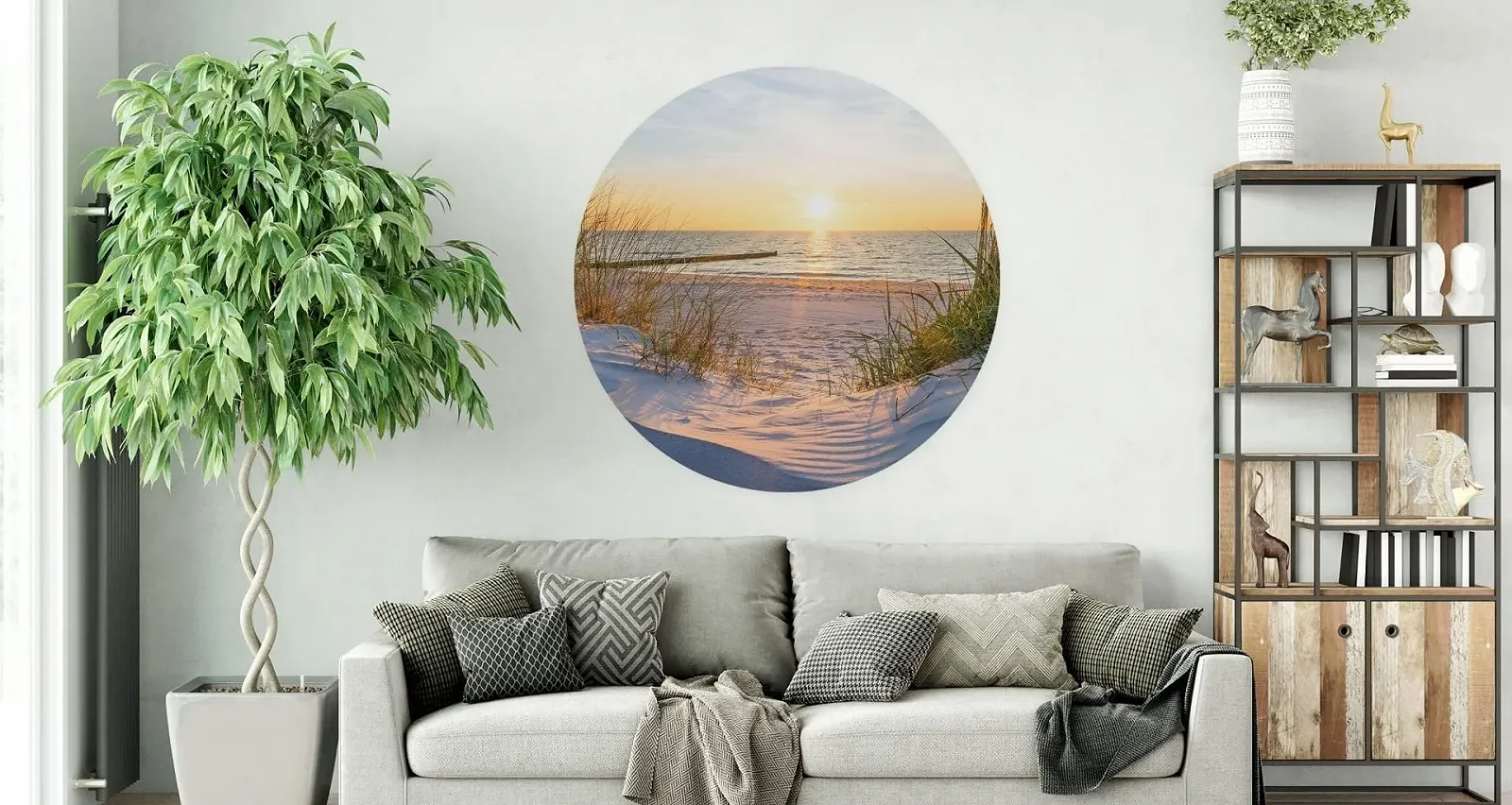 Наклейка на стену Muralo Пляж Море Закат Дюны Пейзаж Небо Природа 3D Круглая 100 x 100 см, фото №4