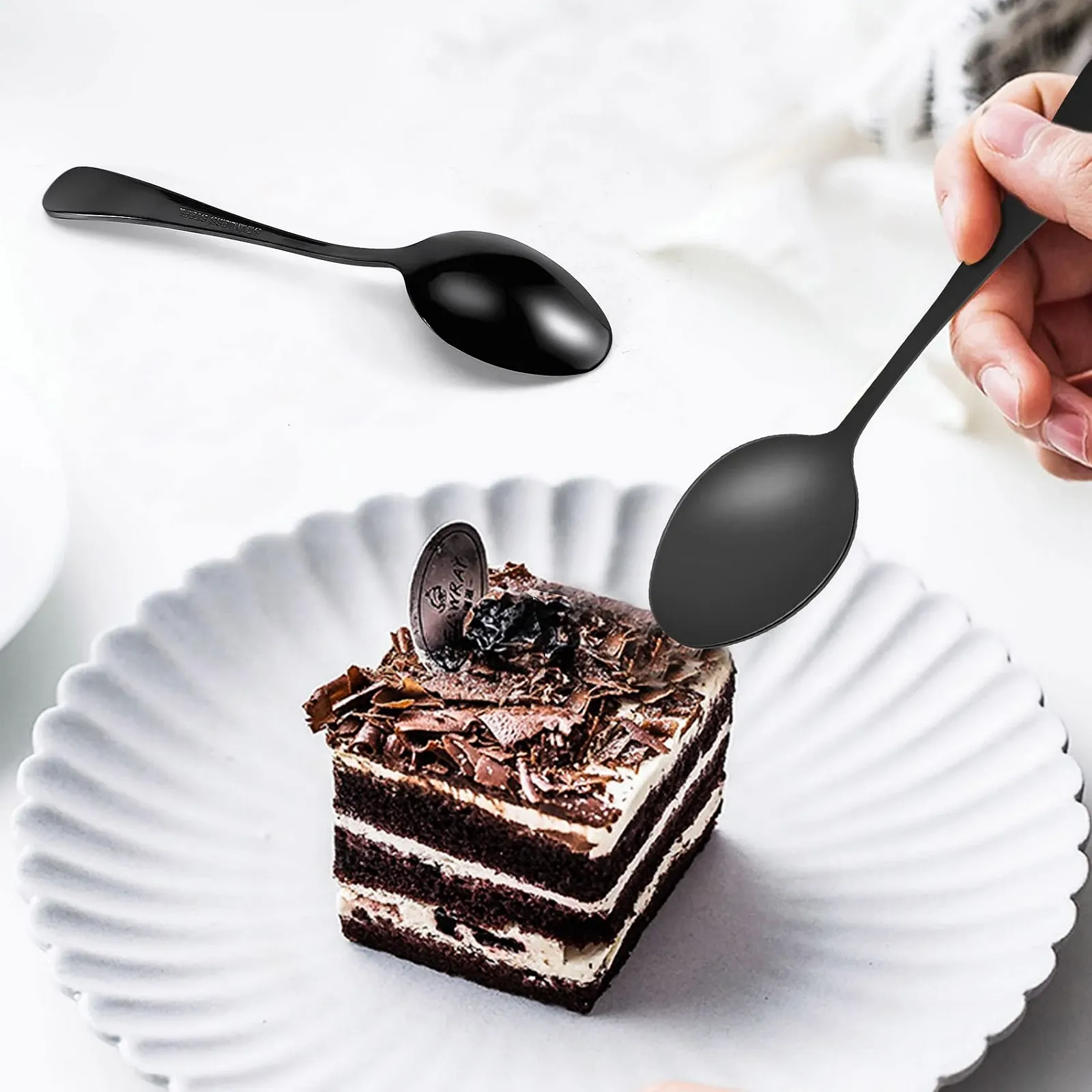 Набір з 6 міні-ложок з нержавіючої сталі для торта еспресо, фото №7