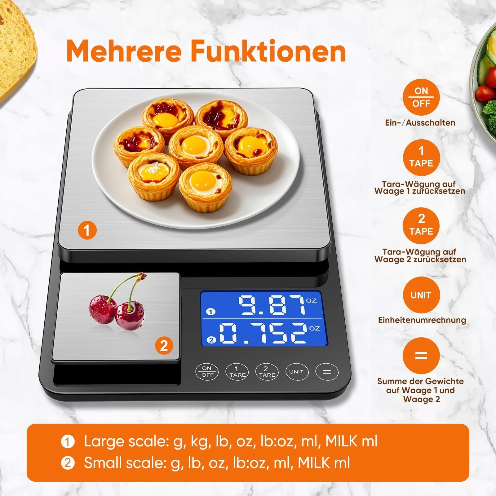 Кухонні ваги BRICH Цифрові з подвійною платформою 15 kg / 1 g та 500 g / 0.01 g, фото №3 Кухонні ваги BRICH Цифрові з подвійною платформою 15 kg / 1 g та 500 g / 0.01 g, фото №3