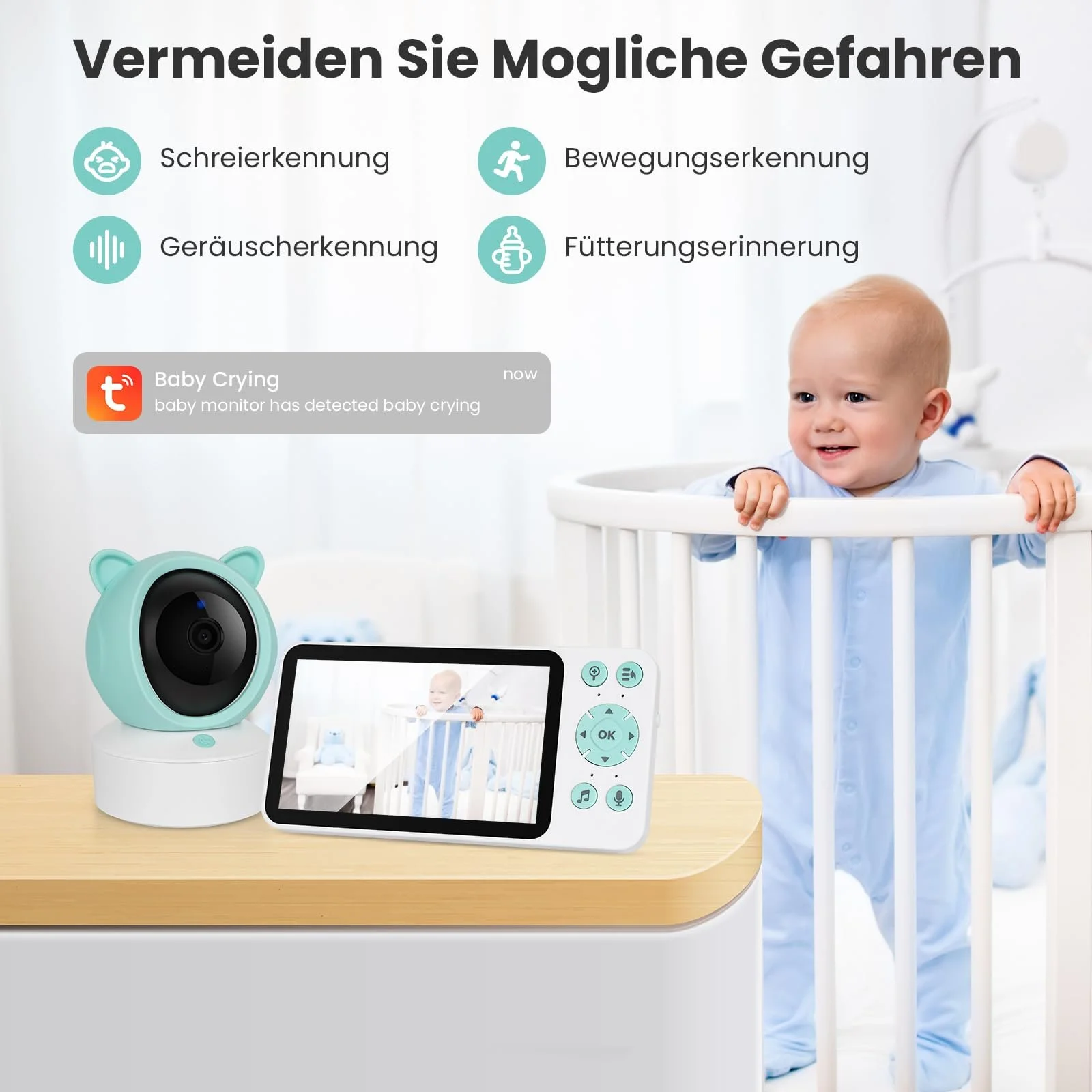 Відеоняня 1080P 5" WLAN PTZ 355° Нічне бачення Датчик температури Mobile App Control, фото №7 Відеоняня 1080P 5" WLAN PTZ 355° Нічне бачення Датчик температури Mobile App Control, фото №7