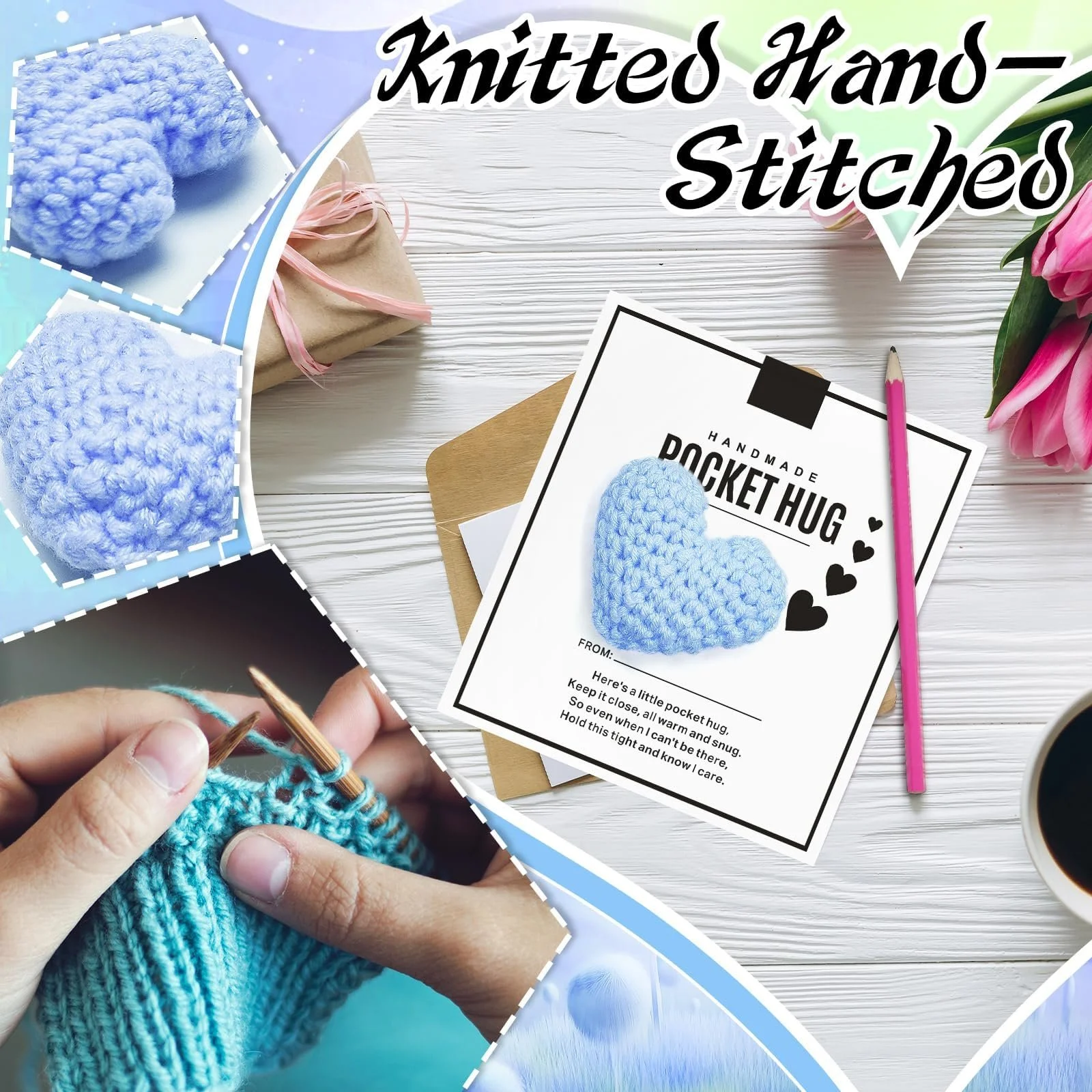 Сердце в кармане, Мини-сердце из вязаной шерсти с карточкой позитивной энергии, фото №3 Сердце в кармане, Мини-сердце из вязаной шерсти с карточкой позитивной энергии, фото №3