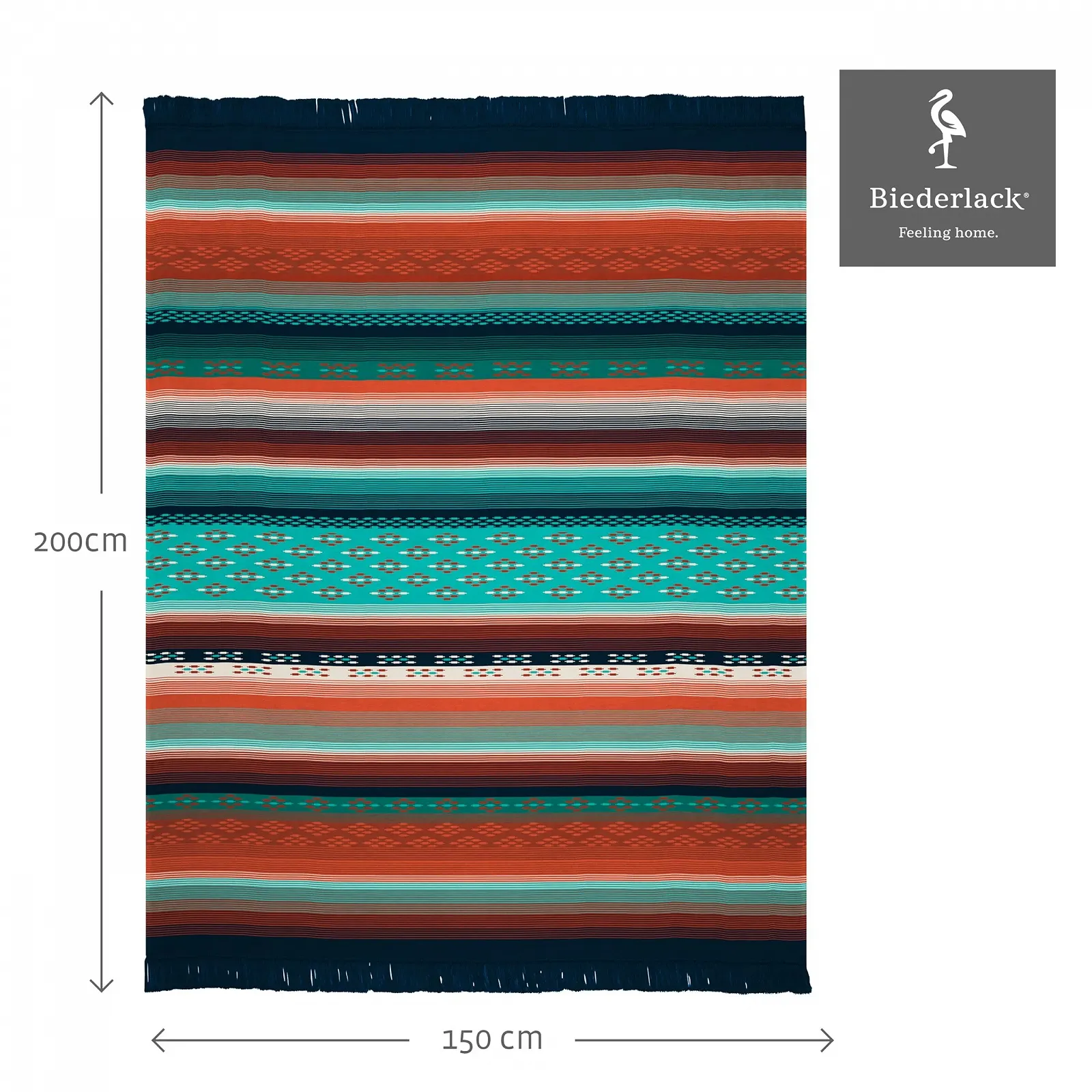 Одеяло Biederlack Peru Мягкое Хлопковое Темно-синий/Оранжевый 150 x 200 см, фото №2