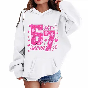 Худи Six Seven Meme для девочек, с длинными рукавами и капюшоном, с принтом 67, удобный мягкий свитшот, подростковая уличная одежда, повседневный модный худи для девочек и мальчиков - Фото 1