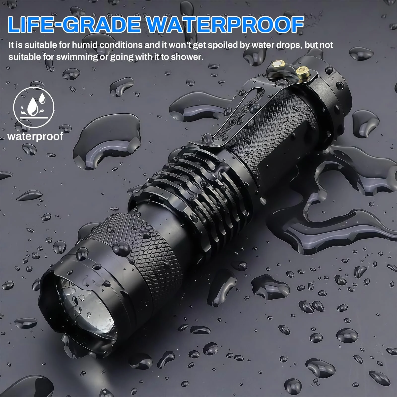 Ліхтарик Міні LED Blue Light 3 режими Zoomable з кліпсою Синій, фото №4