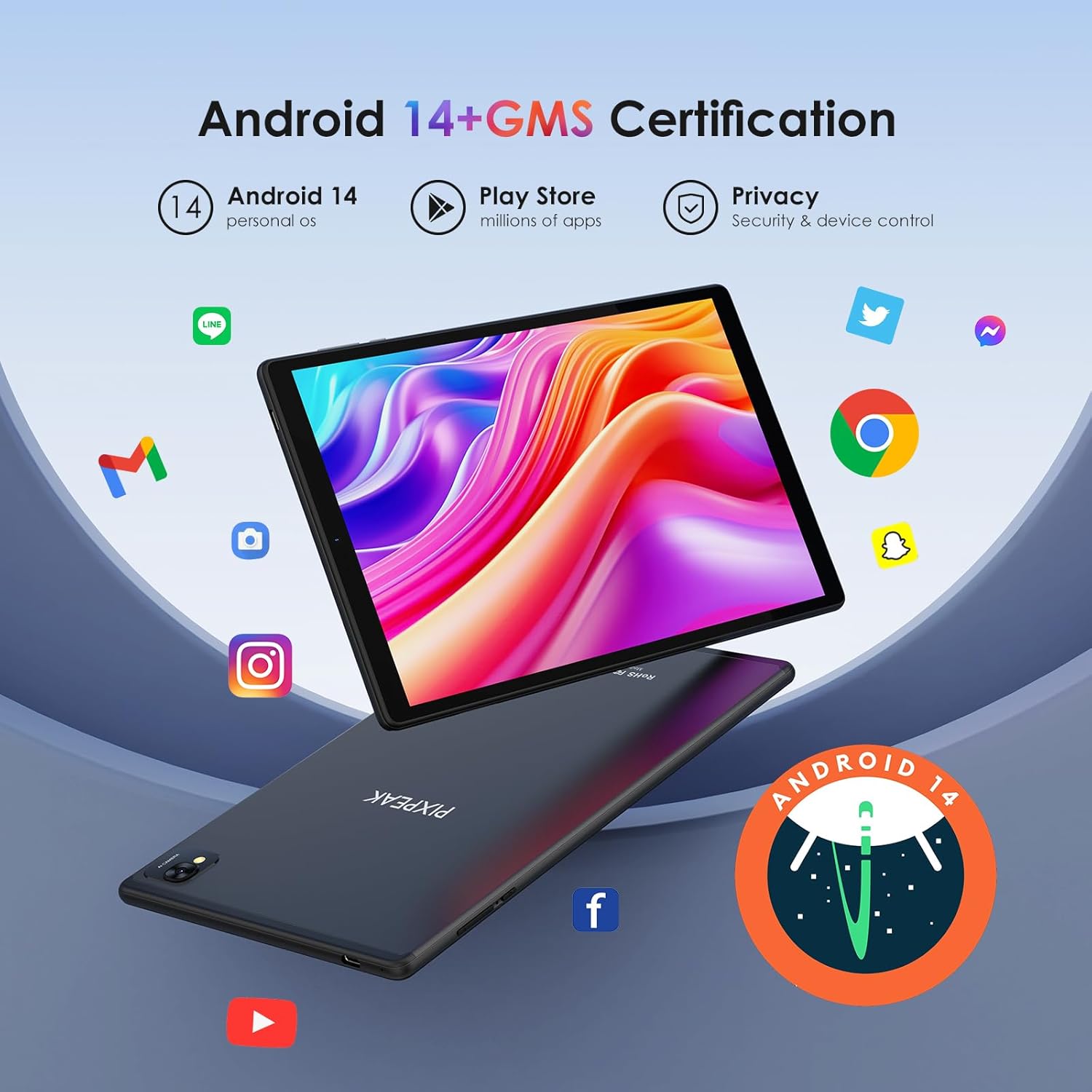 Планшет 10.1" Full HD PIXPEAK L60 12+24/128Gb 4G 2-SIM Android 14 8000 mAh Black, фото №6