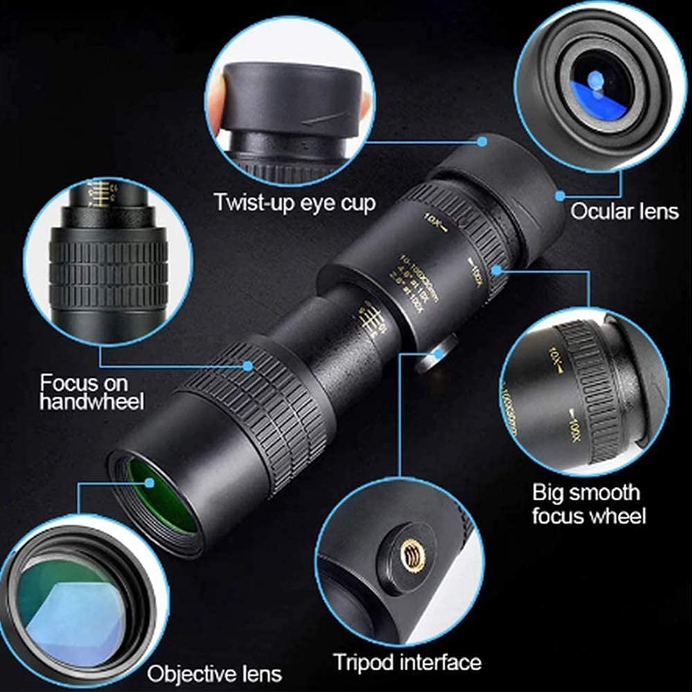 Монокуляр Fernglas 4K 10–300x30 мм водонепроницаемый HDR с штативом и держателем черный, фото №4