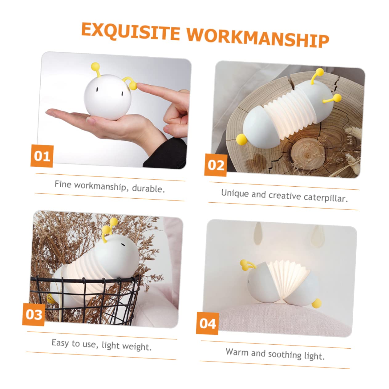 Нічник Garneck Caterpillar LED Білий Телескопічний PP 4 шт., фото №2 Нічник Garneck Caterpillar LED Білий Телескопічний PP 4 шт., фото №2