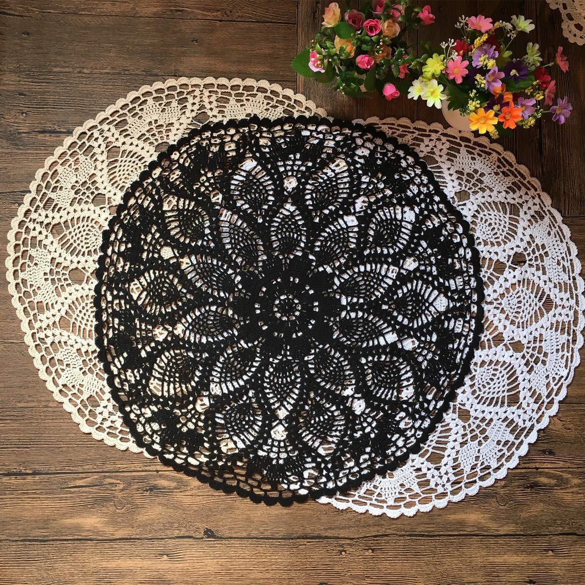 Скатертина MINDPLUS Cotton ручної в'язки кругла чорна 60 cm, фото №5