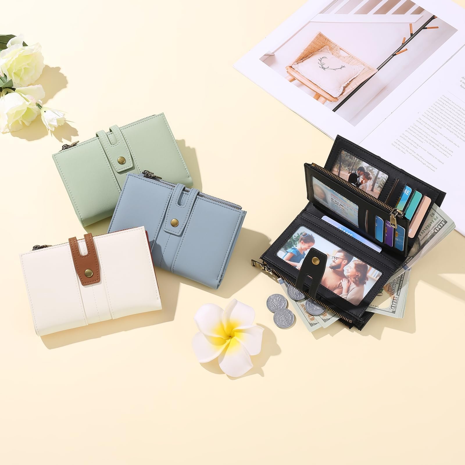 Кошелек GAEKEAO Женский Маленький Кошелек RFID Защита Кошелька Женский Большой Вместимости Двойной Кошелек на Молнии Кредитная Карта Кошелек, 03зеленый, Классический, фото №6