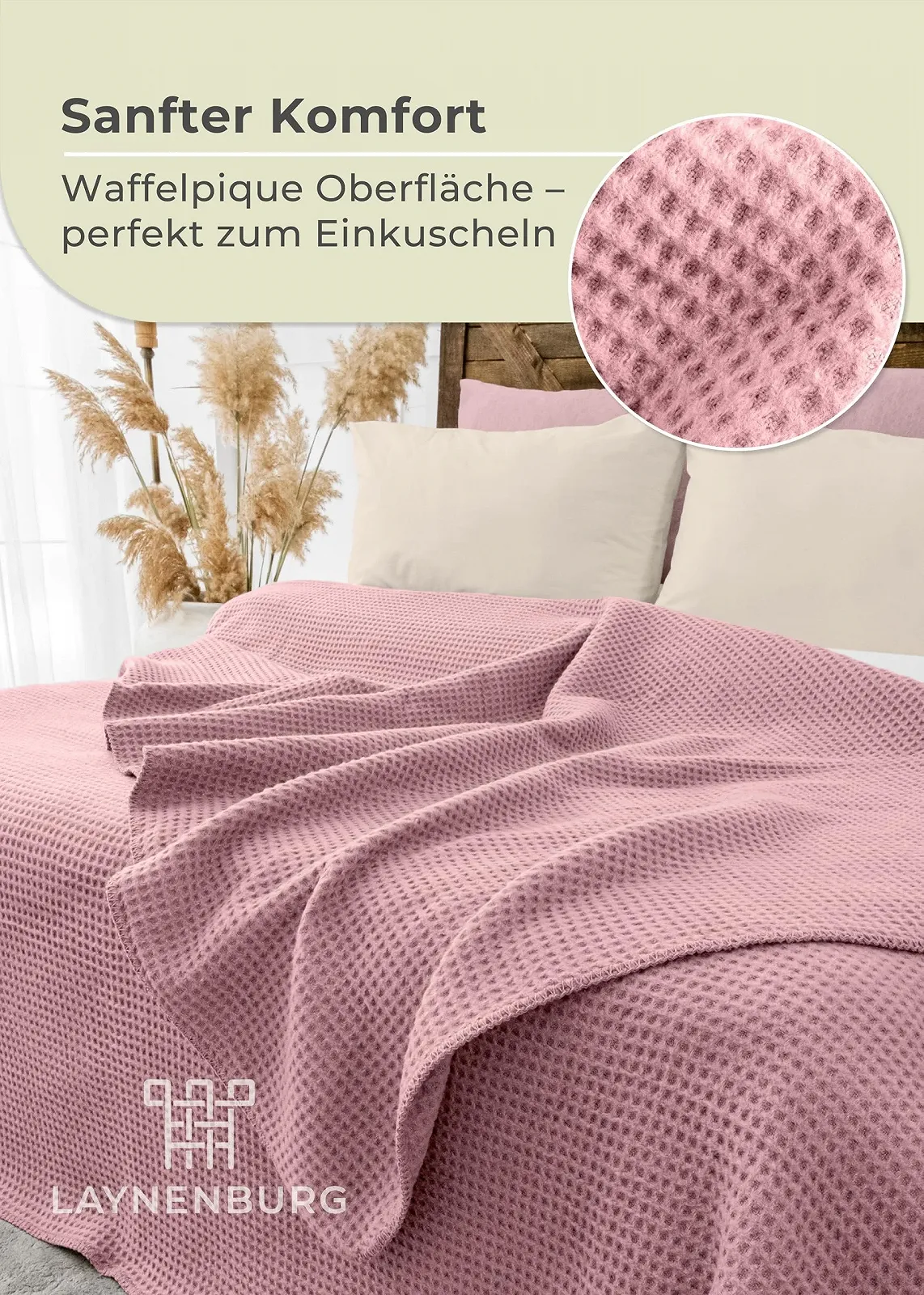 Вафельное одеяло LAYNENBURG Premium Pique, 150 x 200 см, Хлопковая смесь, Цвет не указан, фото №5