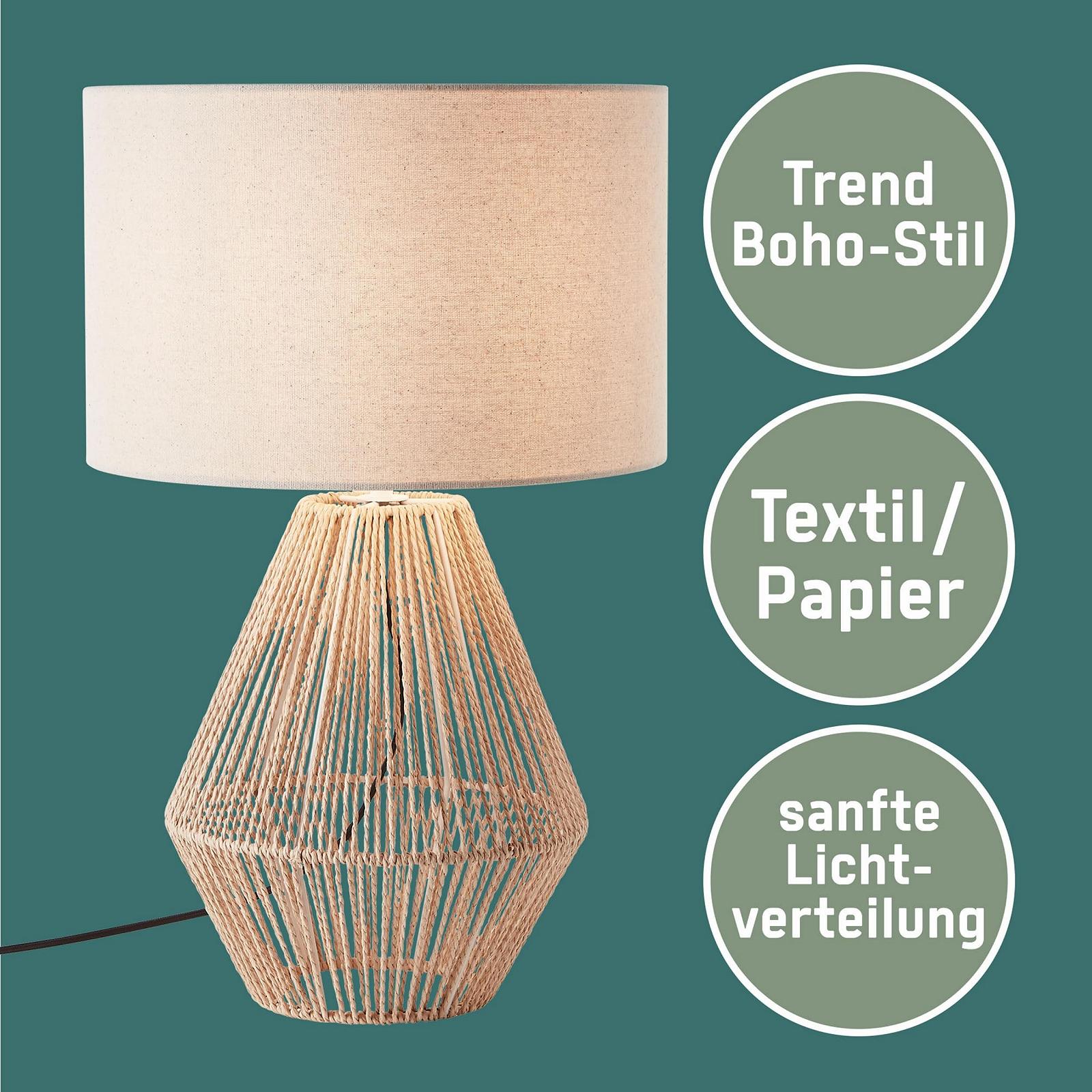 Настольная лампа Lightbox в природном стиле тканевый плафон 53 см E27 светло-коричневая/бежевая, фото №2