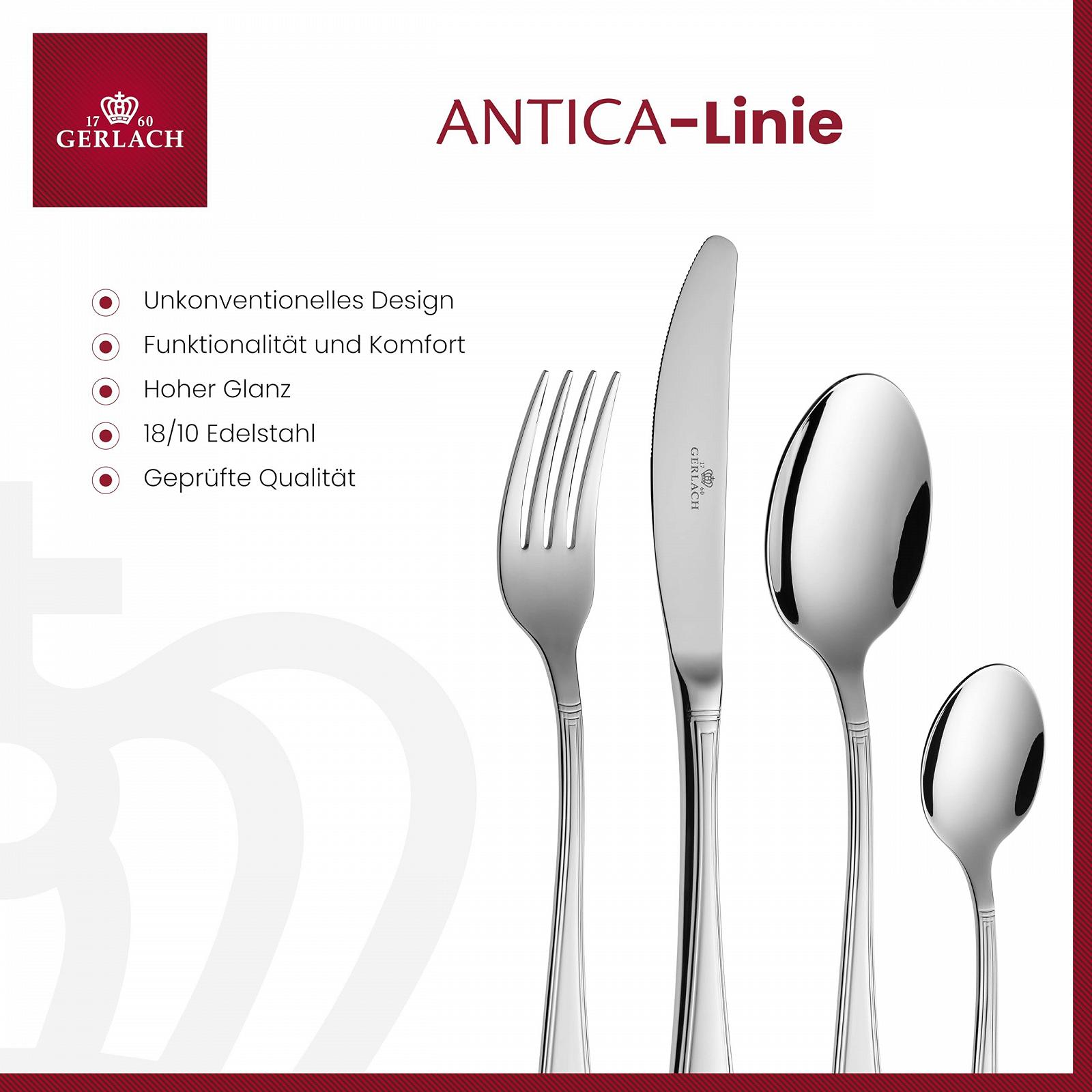 Набір столових приборів Gerlach Antica на 6 персон (ніж, виделка, ложка, чайна ложка), нержавіюча сталь, 24 шт., фото №2 Набір столових приборів Gerlach Antica на 6 персон (ніж, виделка, ложка, чайна ложка), нержавіюча сталь, 24 шт., фото №2