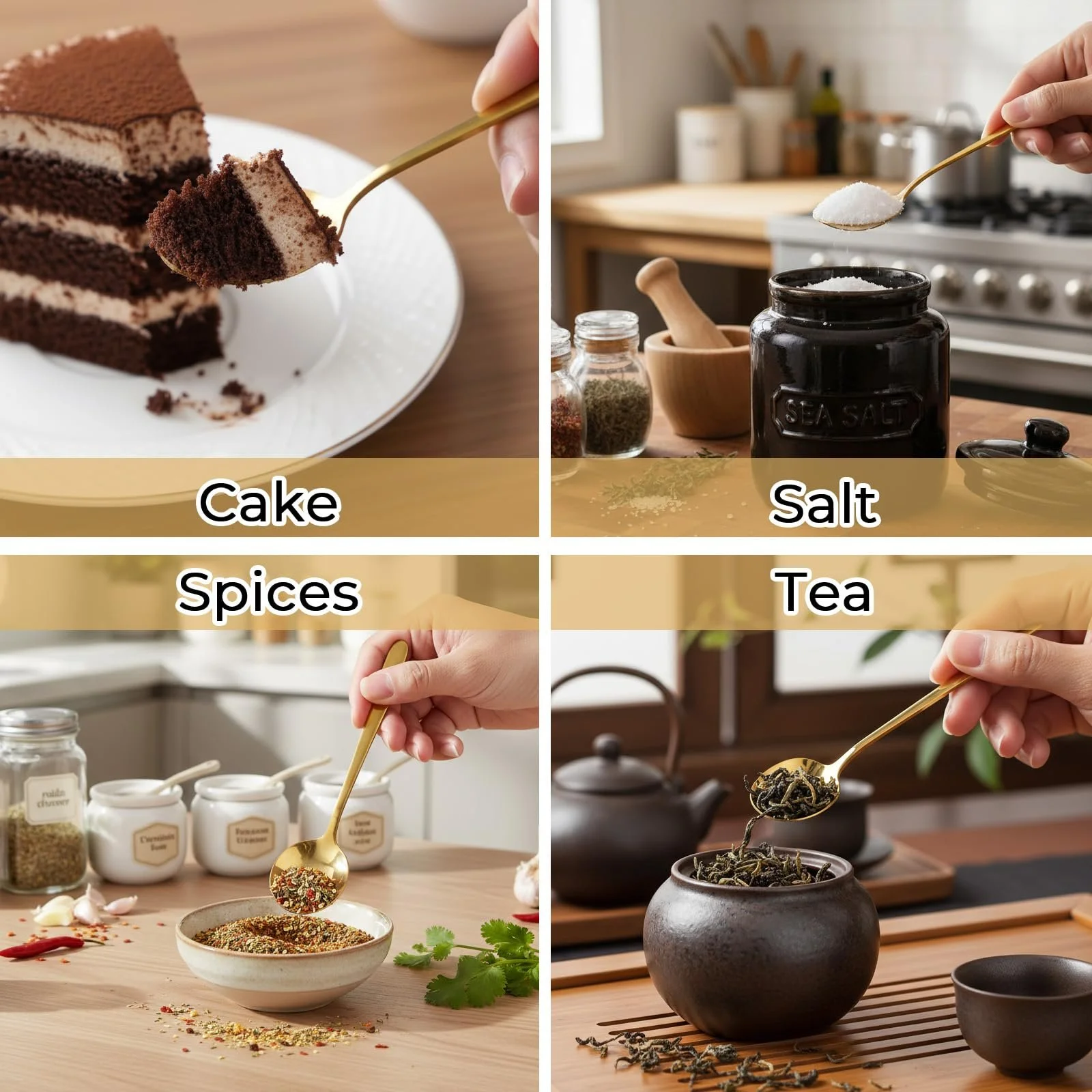 Ложка Десертна Маленька з нержавіючої сталі золота 13.3 cm, набір 8 шт, фото №4