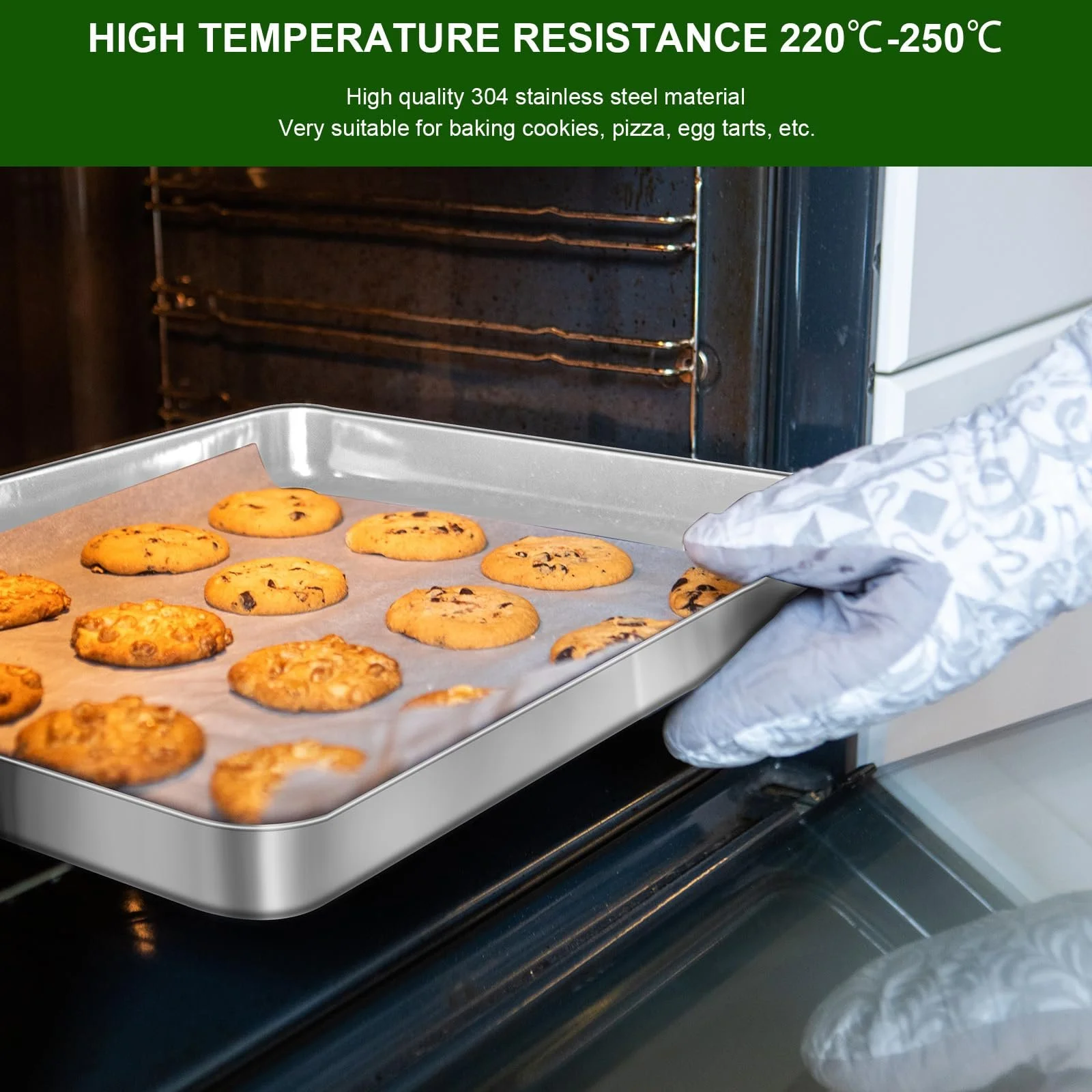 Противень для выпечки Cozary с решеткой для охлаждения 31,5 x 24,5 x 2,5 см нержавеющая сталь 304 прямоугольный, фото №6