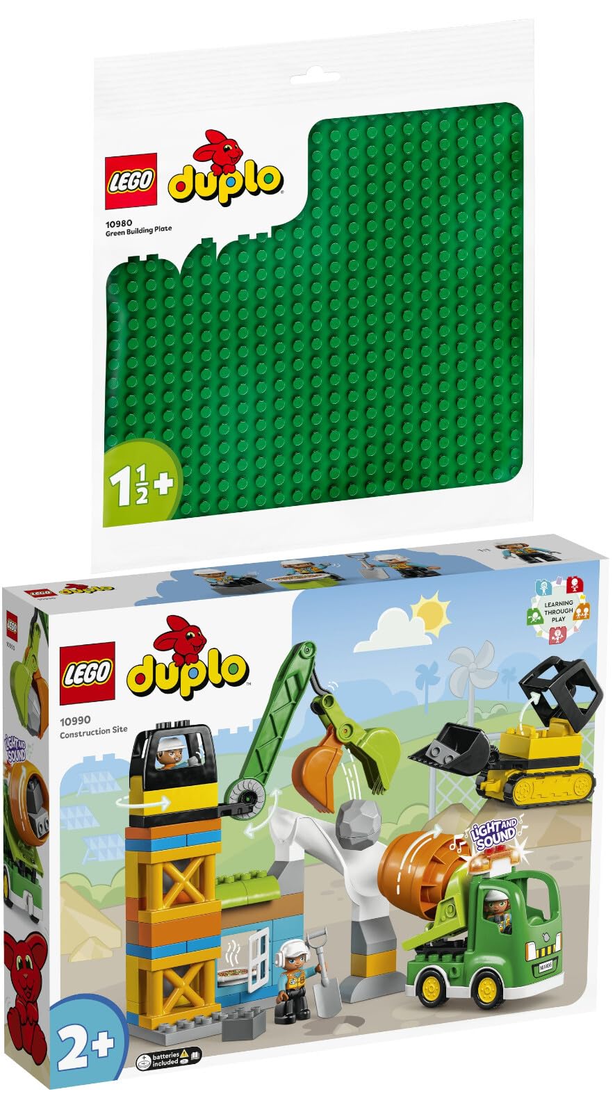 Конструктор Lego Duplo Набір 2 шт. 10990 Будівельний майданчик з будівельними транспортними засобами та 10980 Пластина для будівництва Зелений, фото №1 Конструктор Lego Duplo Набір 2 шт. 10990 Будівельний майданчик з будівельними транспортними засобами та 10980 Пластина для будівництва Зелений, фото №1