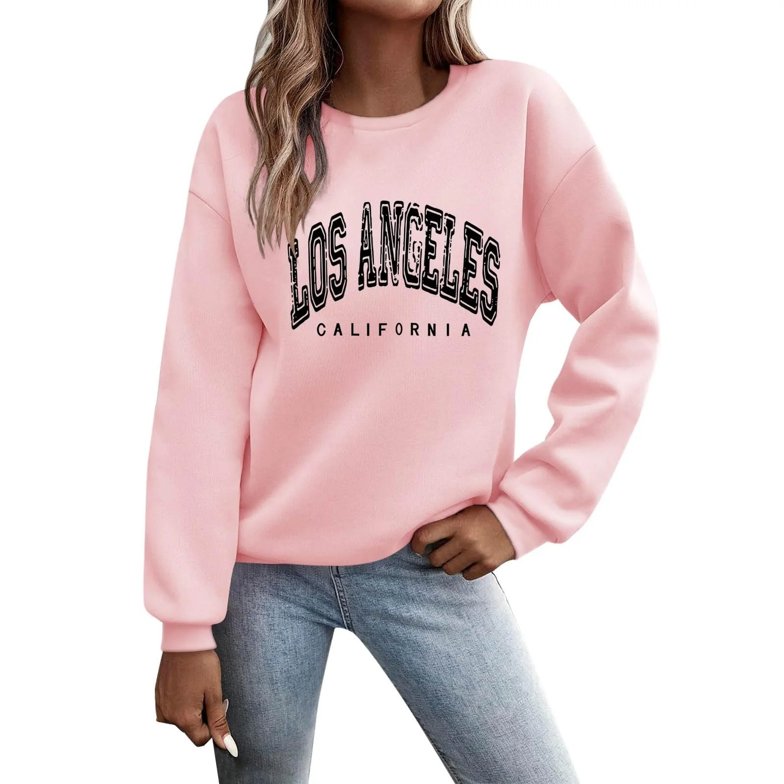 Свободные свитшоты Los Angeles California Y2K Workou-Grafik-Outfits 2025 с круглым вырезом, одежда с открытыми плечами, аккуратный, модный, аниме, комфортный, графические свитшоты, мультяшный, фото №1