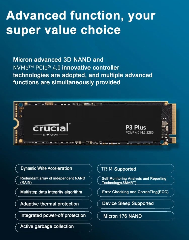 SSD накопичувач Crucial P3 PLUS 2TB QLC NAND M.2 NVMe 2280, фото №14