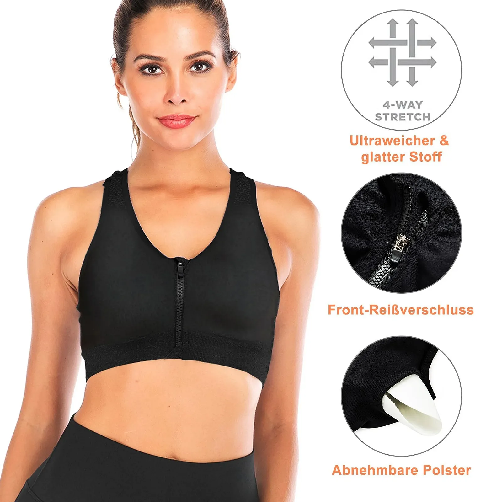 Спортивный бюстгальтер Zip Front Post Surgery Racerback Padded, фото №3