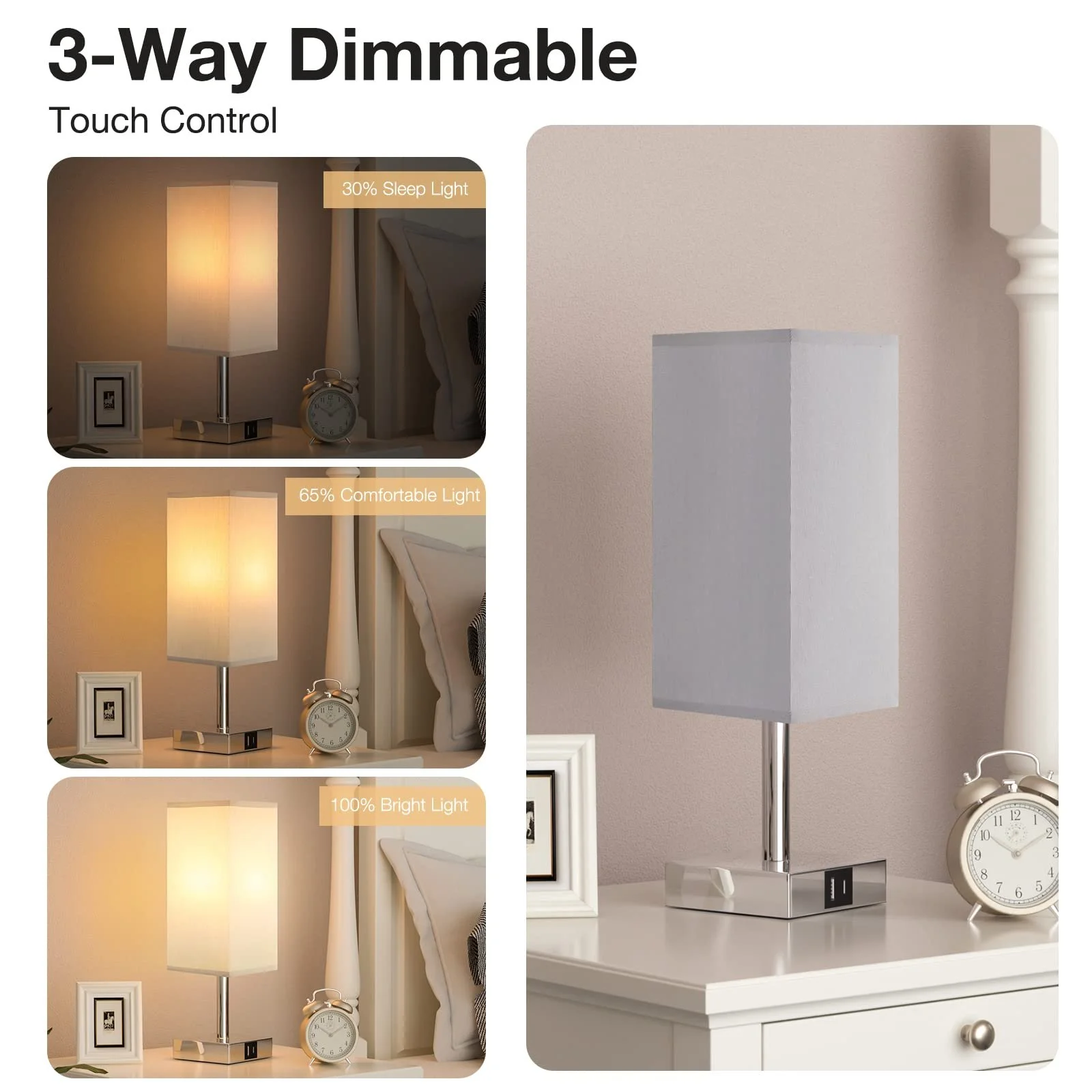 Настільна лампа Kakanuo Bedside Lamp Сенсорна Регульована USB A+C E27 Сіра, фото №2