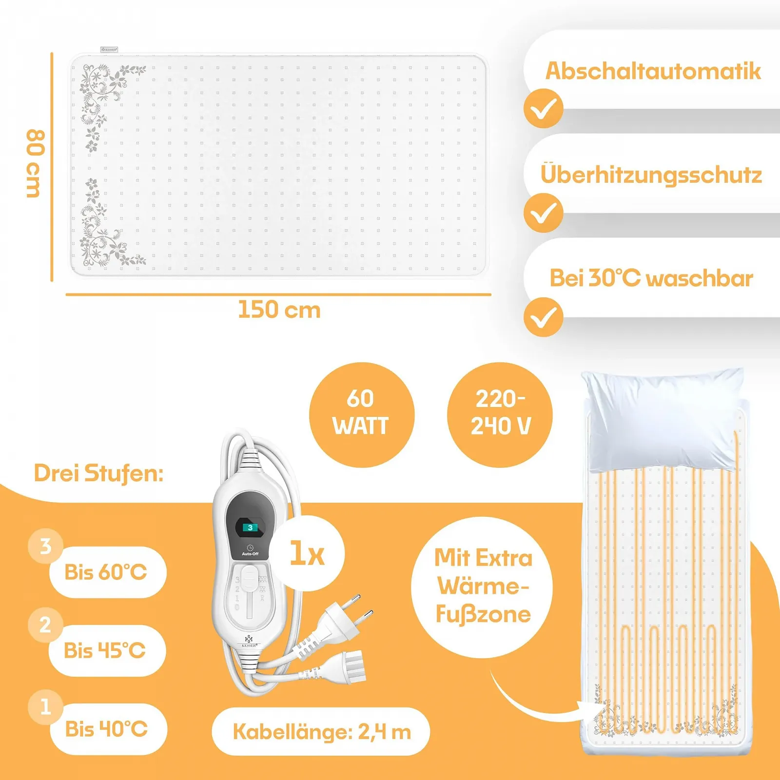 Электрическая простынь KESSER
150 x 80 см, фото №7