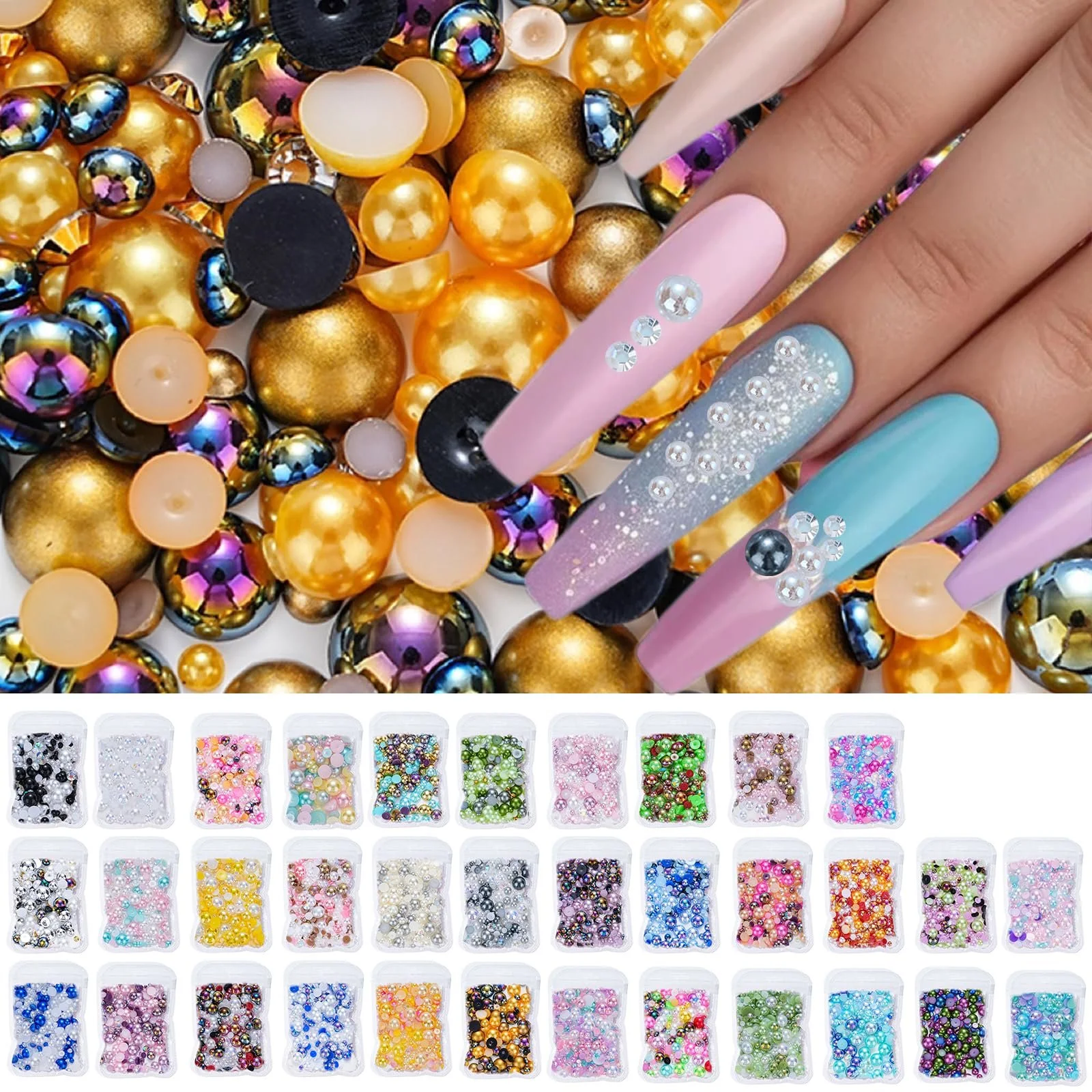 Перлини для нігтів напівкруглі з плоскою задньою стороною, фото №2