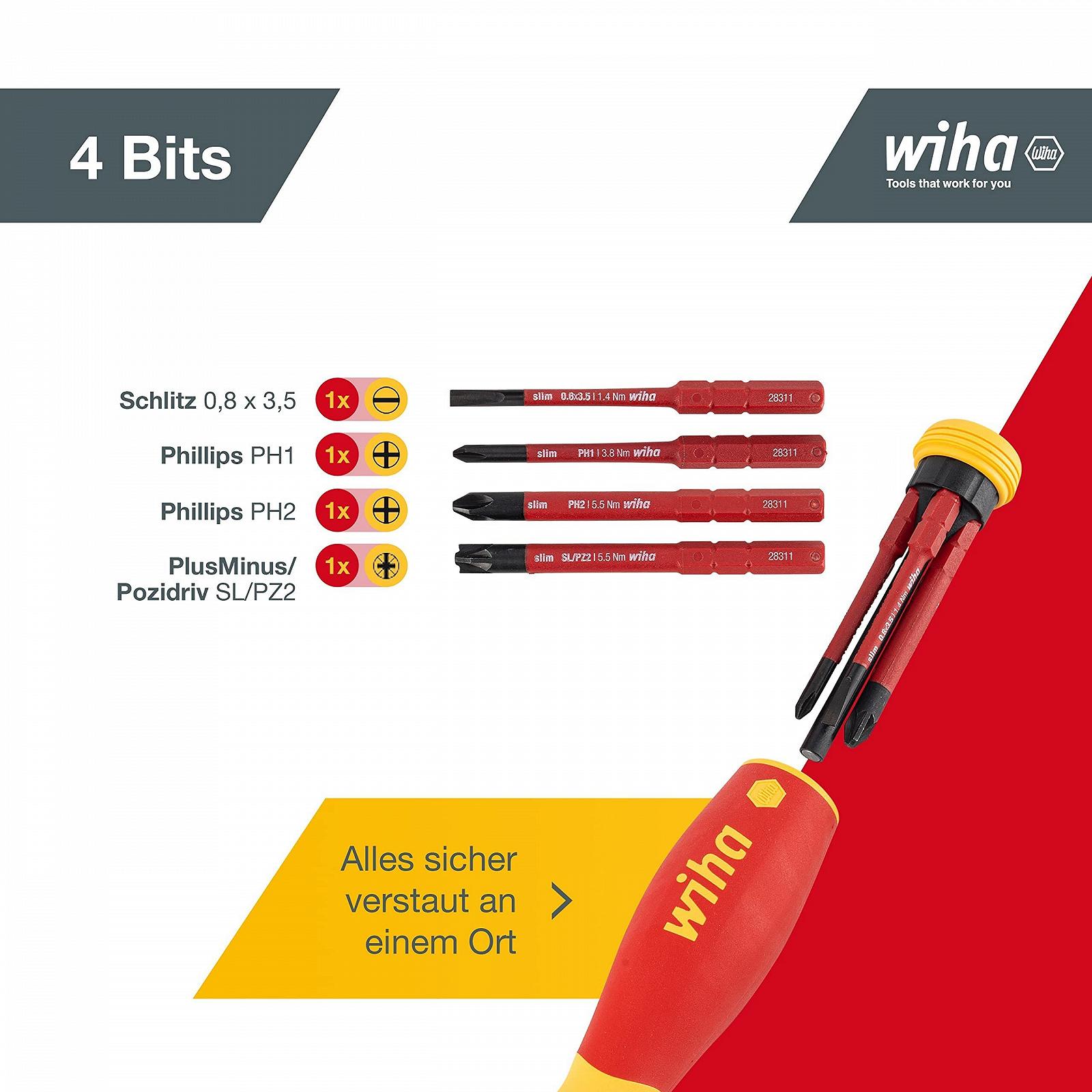 Набір викруток Wiha Screwdriver Set Mixed PocketMax Electric 4-штучний набір бітів з магазином бітів Slim Bits з відкривачкою для пляшок, фото №3