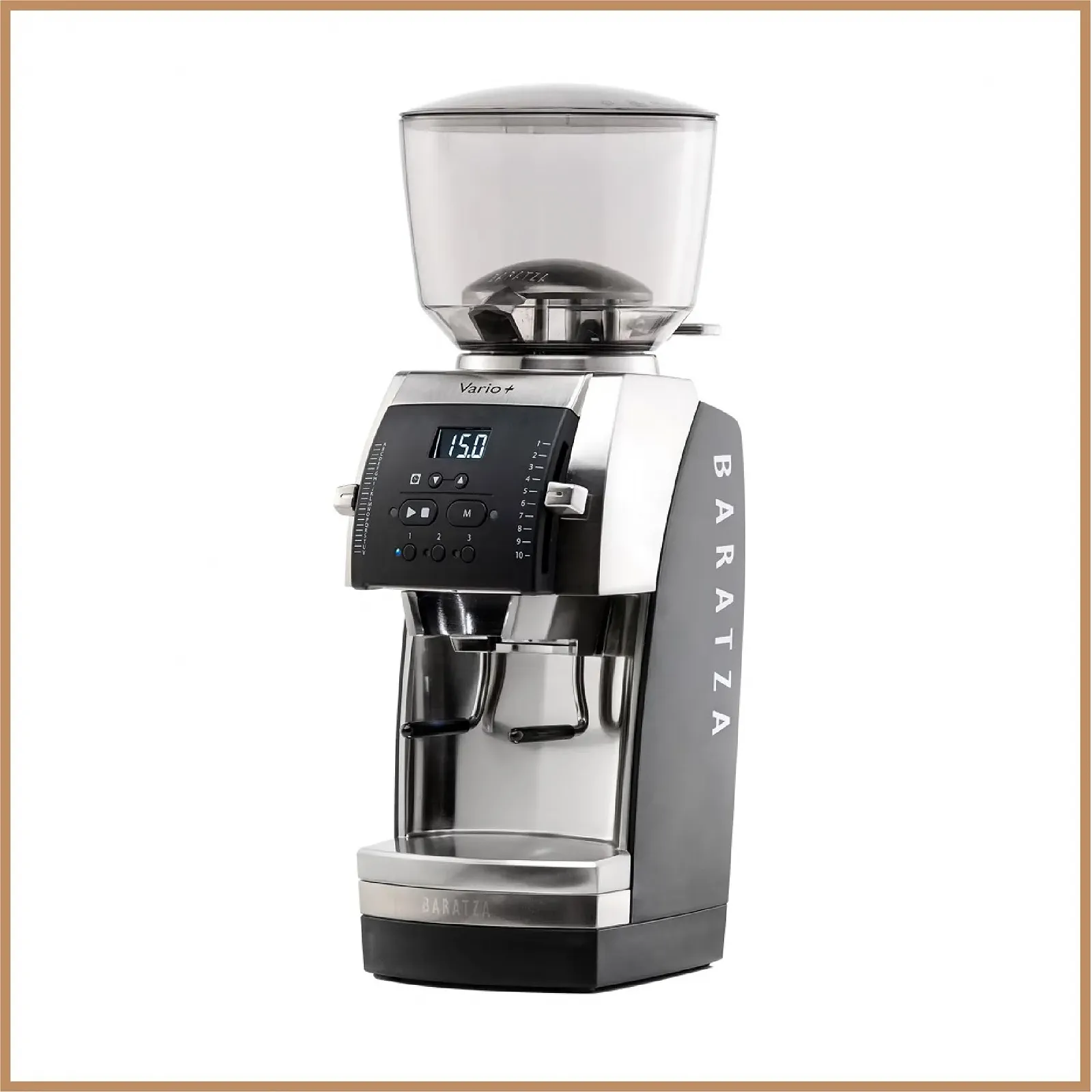 Кавомолка електрична Baratza Vario+ 230V з плоскими керамічними жорнами, таймером та тримачем портафільтра програмована, індивідуальні налаштування портафільтр, еспресо чорний, фото №1 Кавомолка електрична Baratza Vario+ 230V з плоскими керамічними жорнами, таймером та тримачем портафільтра програмована, індивідуальні налаштування портафільтр, еспресо чорний, фото №1