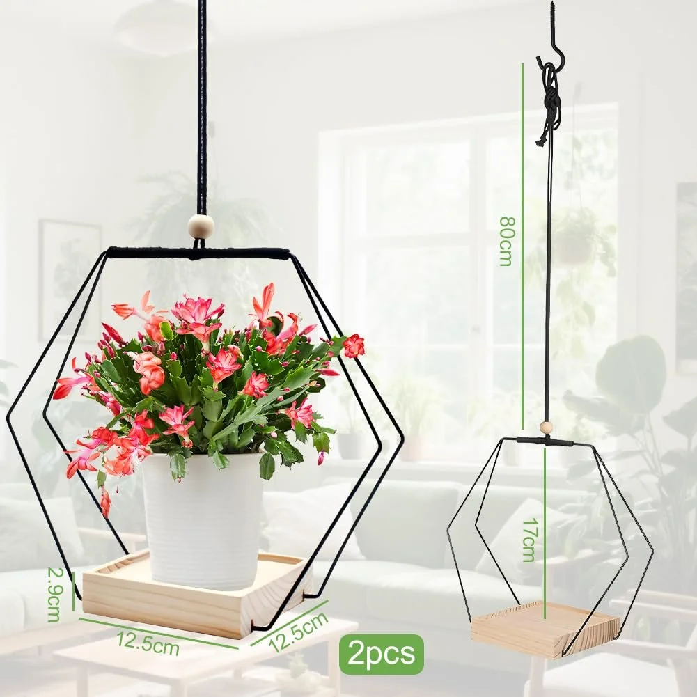 Підвісні кошики Набір з 2 шт. з дерев'яною основою 30 см Чорні, фото №2 Підвісні кошики Набір з 2 шт. з дерев'яною основою 30 см Чорні, фото №2