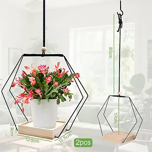 Підвісні кошики Набір з 2 шт. з дерев'яною основою 30 см Чорні synthetic.ua - Фото 1