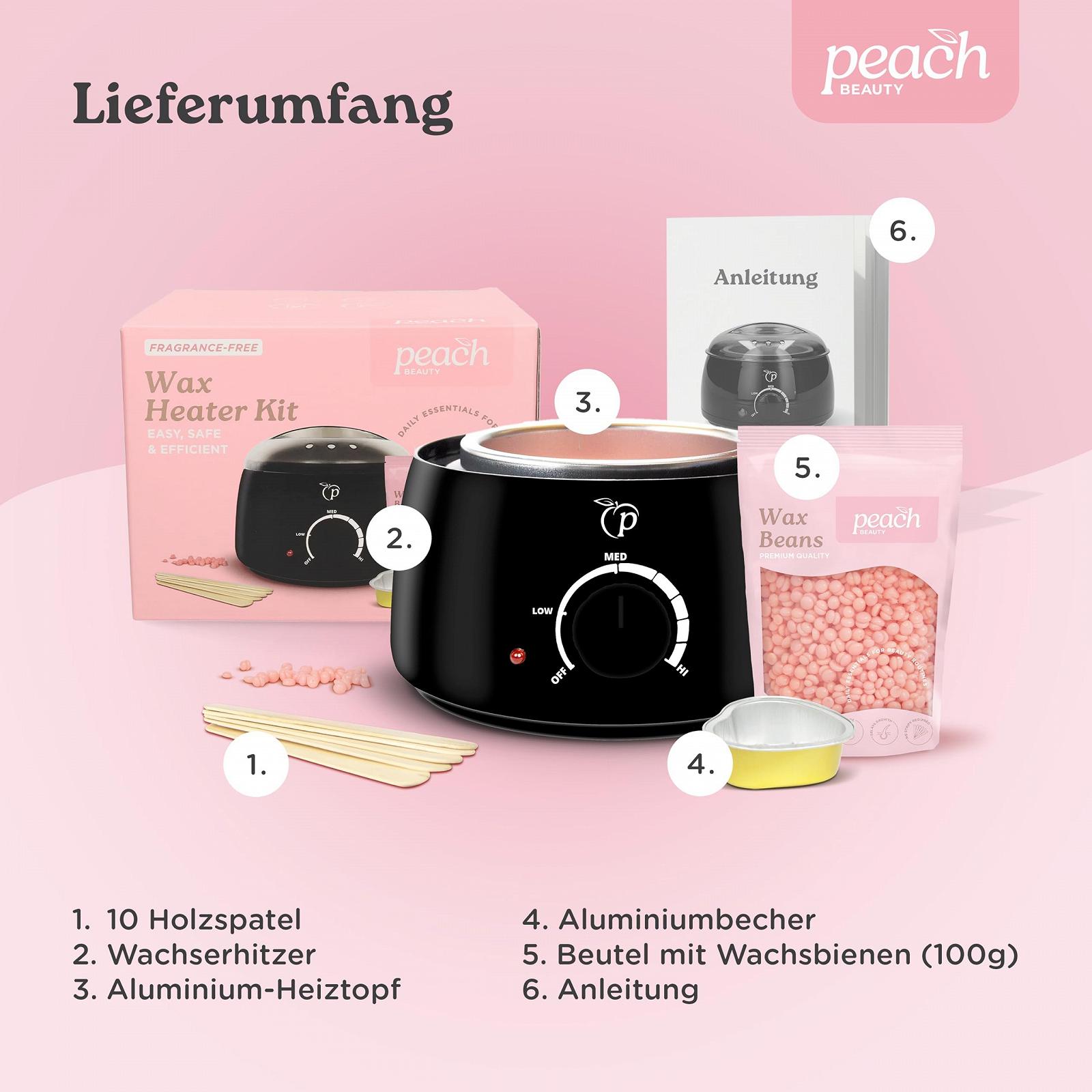 Воскоплав PeachBeauty Professional Electric с восковыми гранулами 100 г, 10 деревянными шпателями и алюминиевой чашей, фото №8