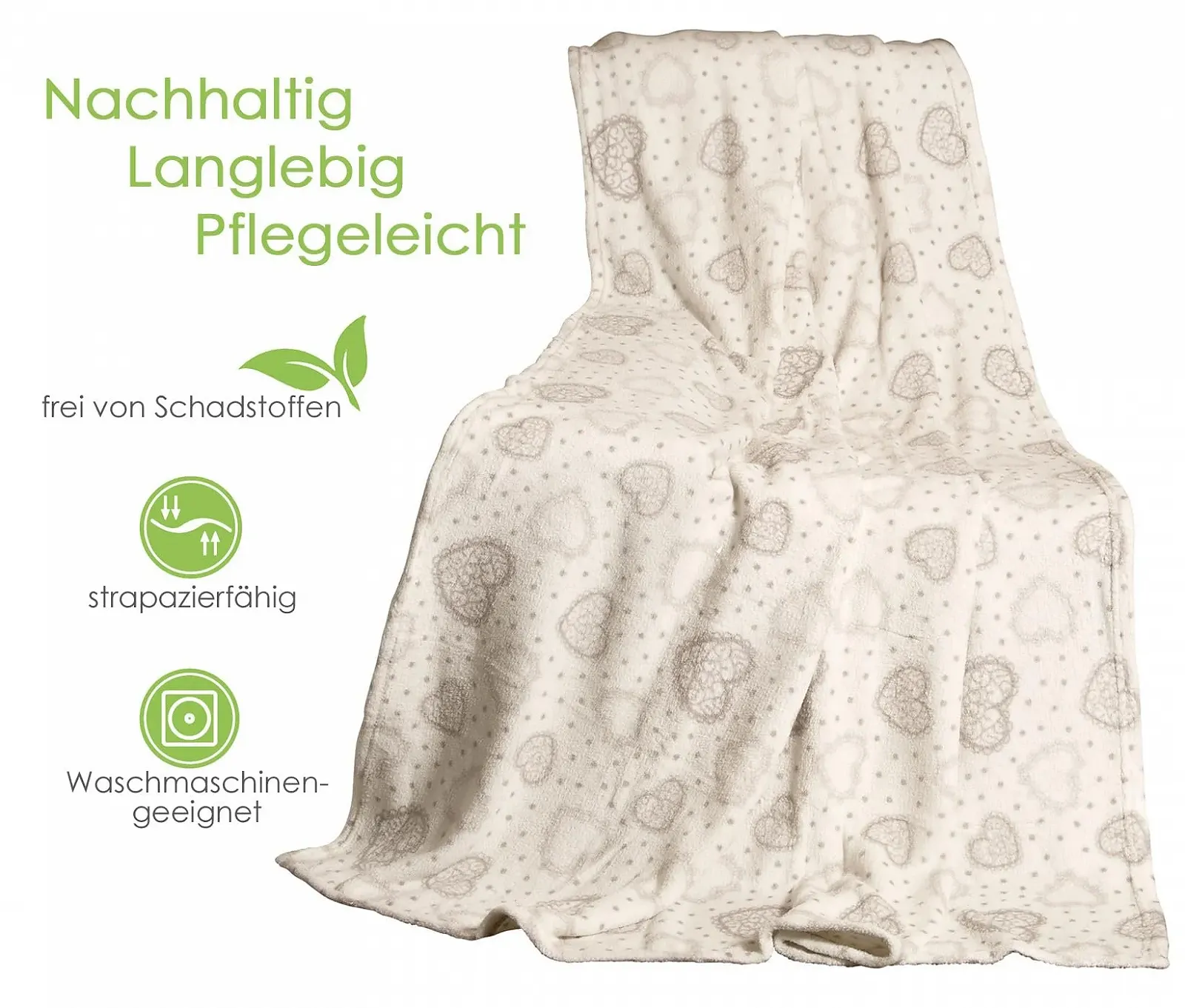 Одеяло heimtexland XL кантри шик с сердечками в кремовом цвете, очень мягкое, безворсовое, кантри хаус, 150 x 200 см, тип 283, фото №4