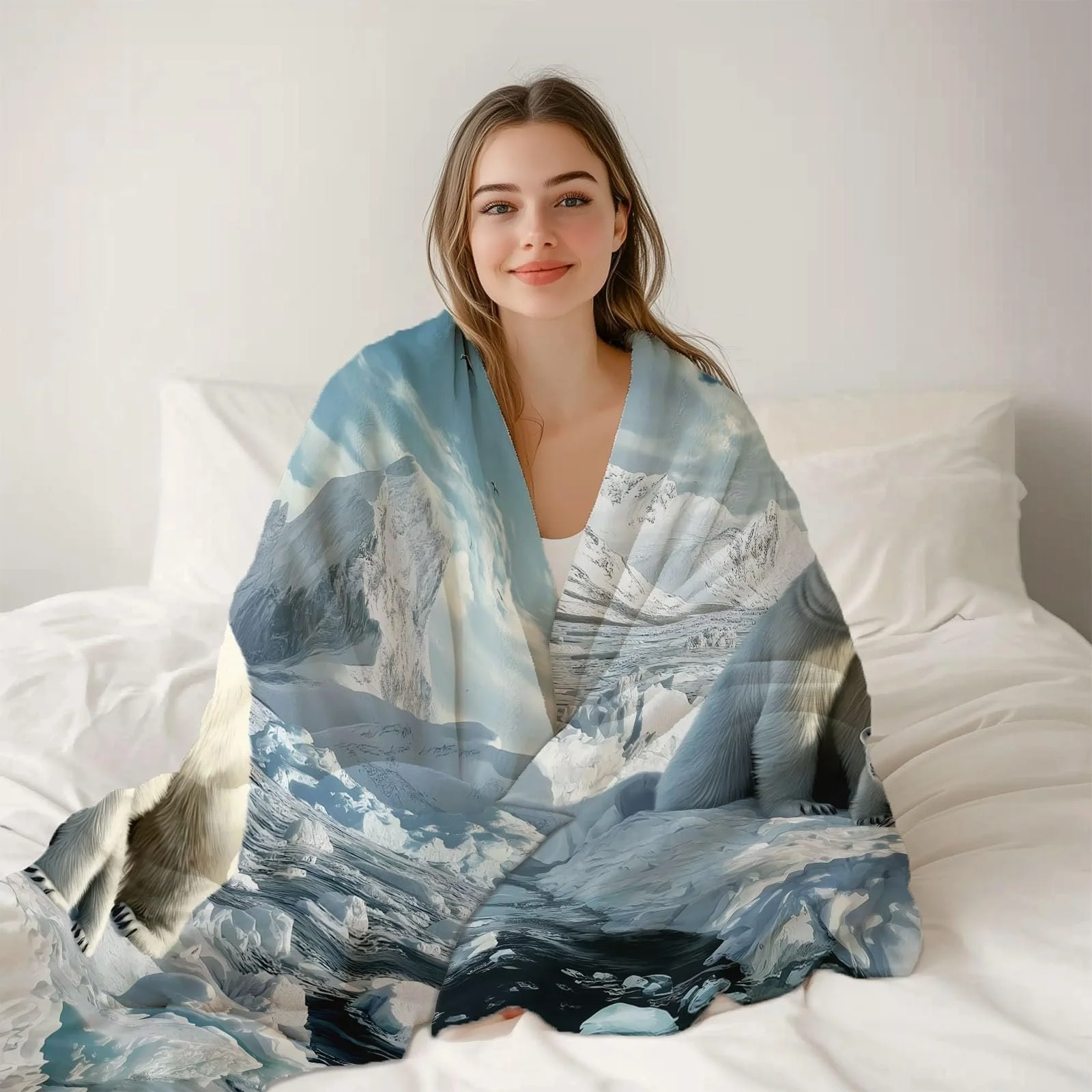 Покривало Фланелева М'яка 220 x 240 см, Фотографія Ведмідь на Кризі та Снігу, фото №3