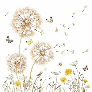 Наклейка на стіну Жовта кульбаба Квіти Метелики Бохо Жовта - Фото 1