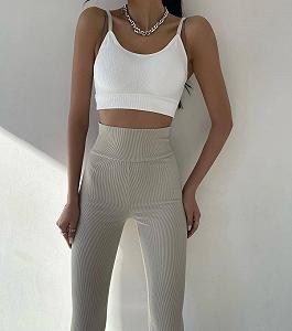 Женские спортивные лосины в рубчик трикотажные BF860 цвет бежевый размер 42/44 - Фото 1