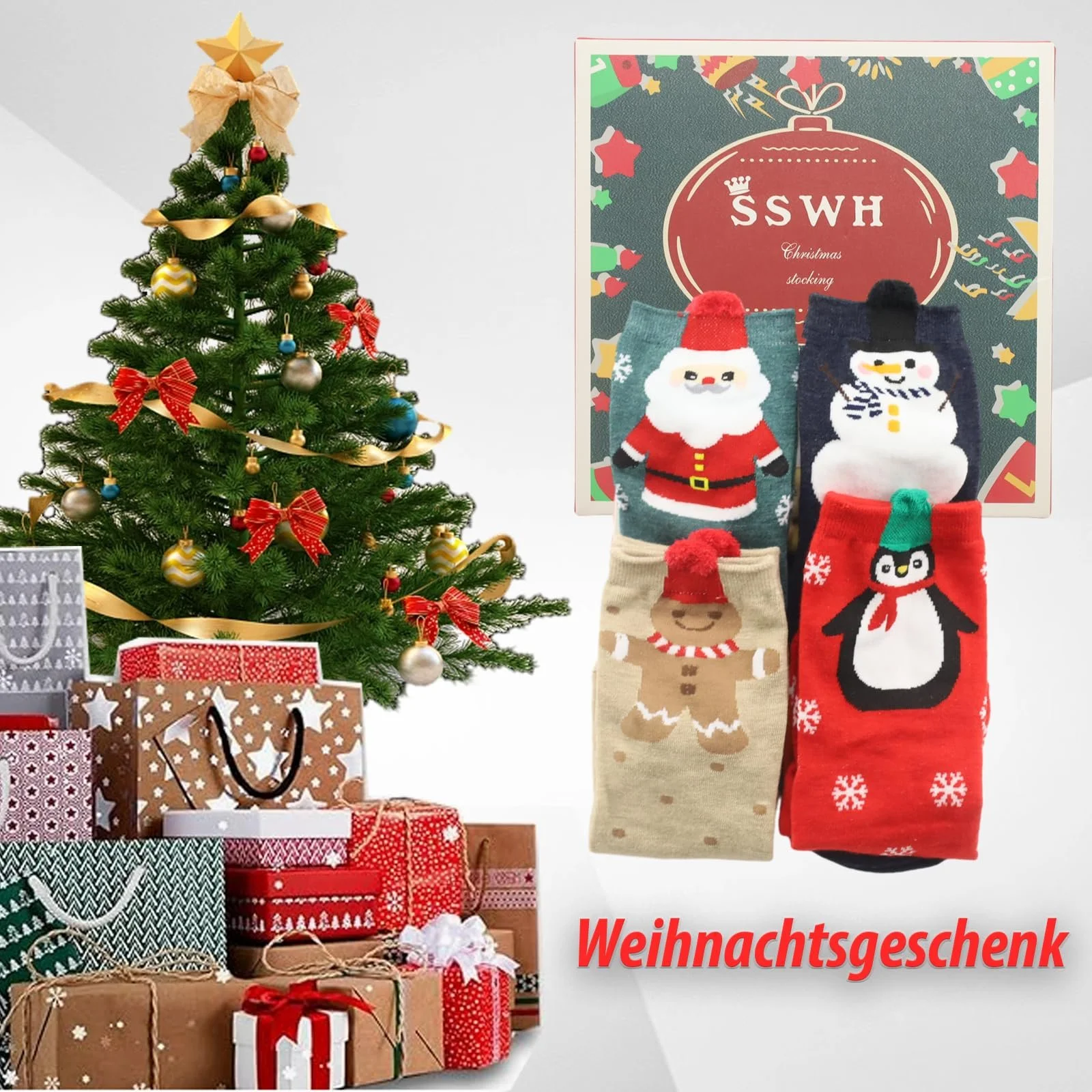 Шкарпетки Різдвяні Santa Claus Бавовна, розміри 18-42, червоний (4 пари), фото №6