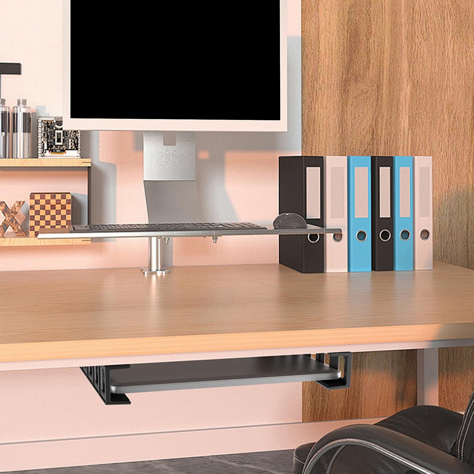 Держатель для компьютера Под стол Прочная металлическая конструкция для компьютерных клавиатур Экономия места в студии Установка Экономия места Крепление для ноутбука, фото №8