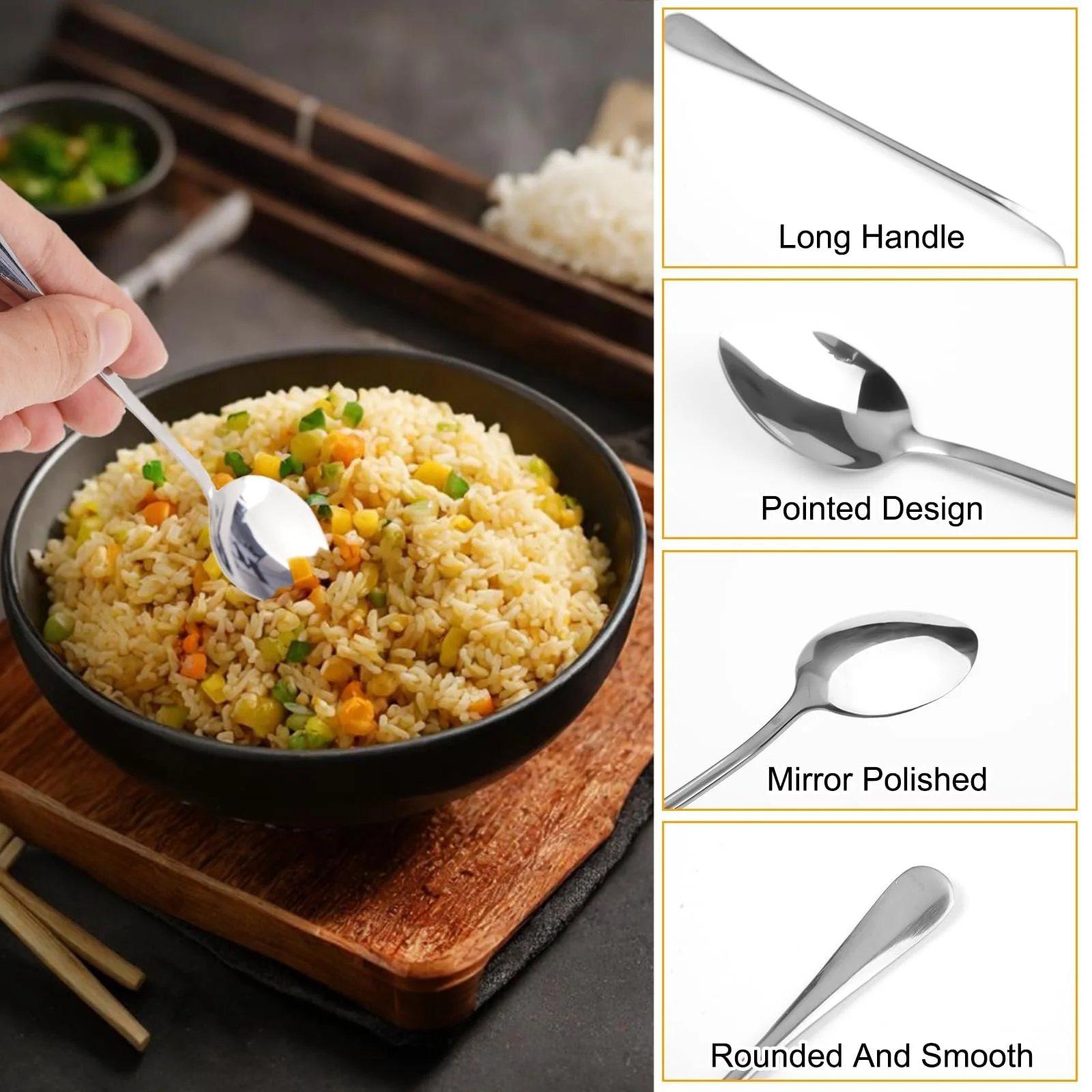 Ложка Довга з нержавіючої сталі 19.5 см, набір 12 штук, фото №3