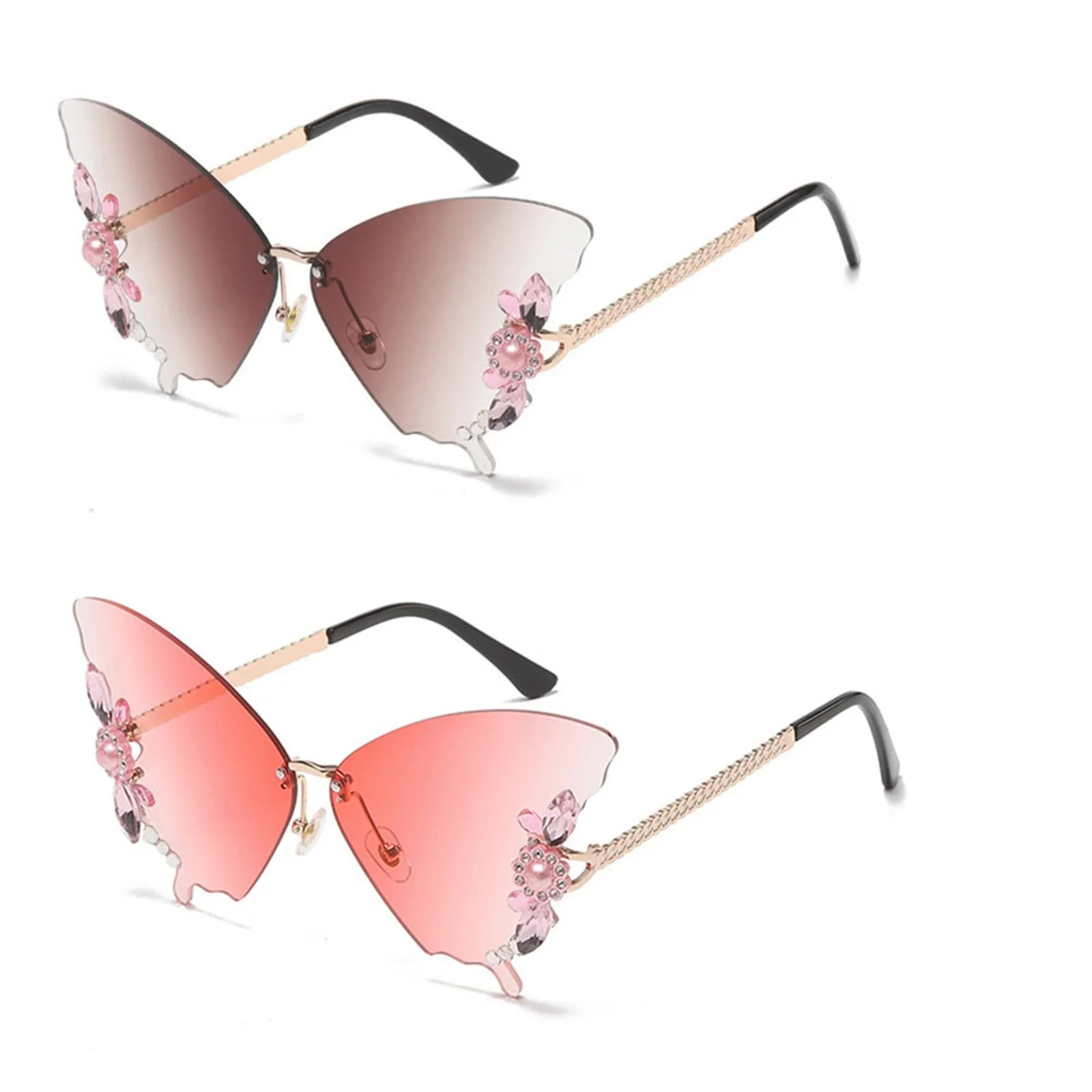 Солнцезащитные очки Ailovone Бабочка Женские Без оправы Стразы, фото №1