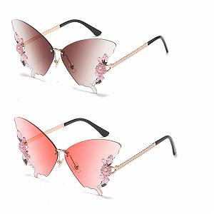 Солнцезащитные очки Ailovone Бабочка Женские Без оправы Стразы - Фото 1