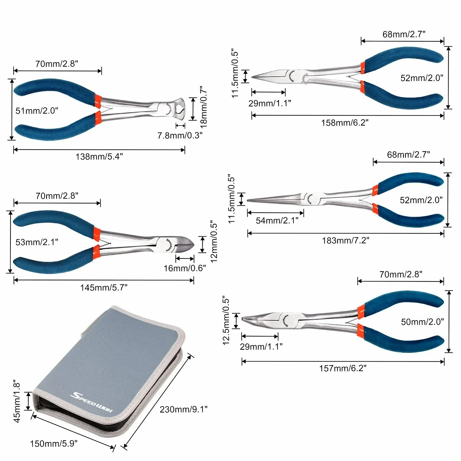 Набор мини-плоскогубцев SPEEDWOX 5 шт. с чехлом, включая плоскогубцы, торцевые кусачки, изогнутые плоскогубцы с длинным носом, диагональные плоскогубцы, плоскогубцы с игольчатым носом для рукоделия, ремонта, фото №6 Набор мини-плоскогубцев SPEEDWOX 5 шт. с чехлом, включая плоскогубцы, торцевые кусачки, изогнутые плоскогубцы с длинным носом, диагональные плоскогубцы, плоскогубцы с игольчатым носом для рукоделия, ремонта, фото №6
