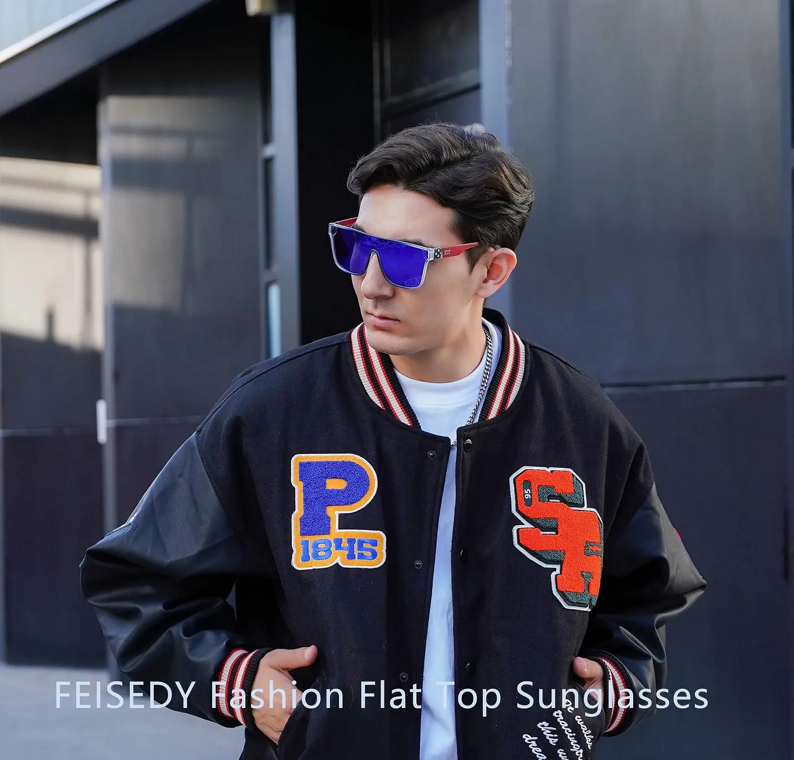 Солнцезащитные очки Квадратные Большие FEISEDY Унисекс Плоский Верх Зеркальные B2996, фото №2