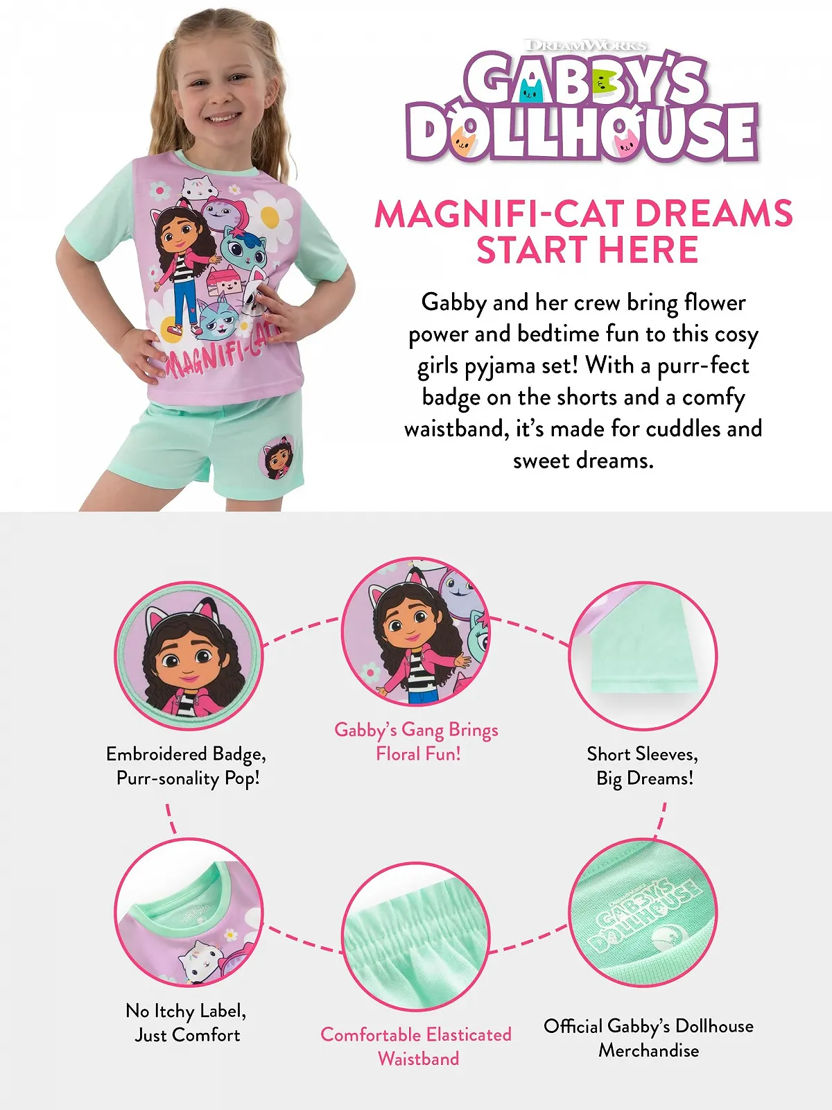 Піжама DreamWorks Gabbys Dollhouse Дитяча з короткими рукавами Літня Мила для дівчаток, фото №6 Піжама DreamWorks Gabbys Dollhouse Дитяча з короткими рукавами Літня Мила для дівчаток, фото №6