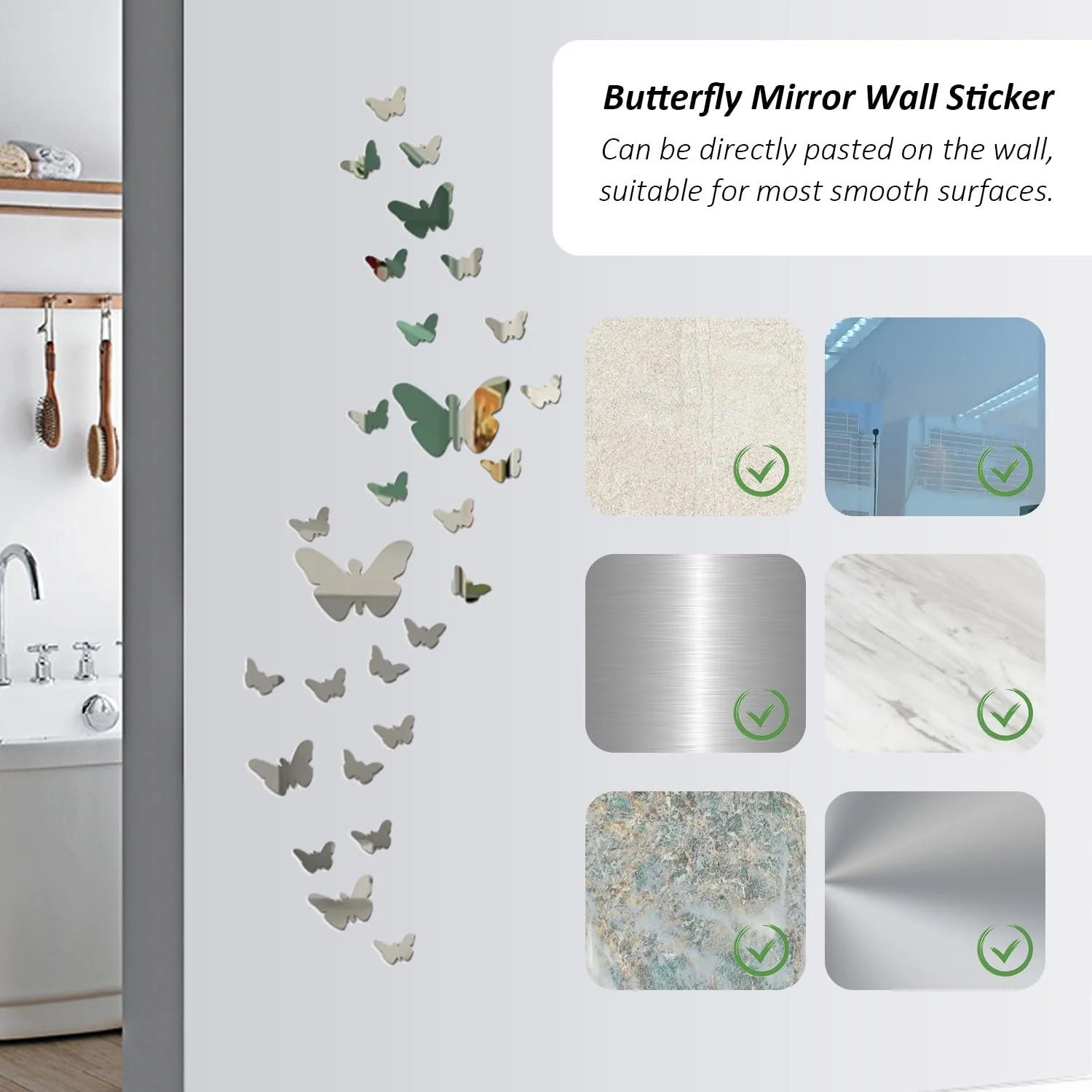 Набір дзеркальних наклейок на стіну Butterfly 35 шт. Акрил 3D, фото №4 Набір дзеркальних наклейок на стіну Butterfly 35 шт. Акрил 3D, фото №4