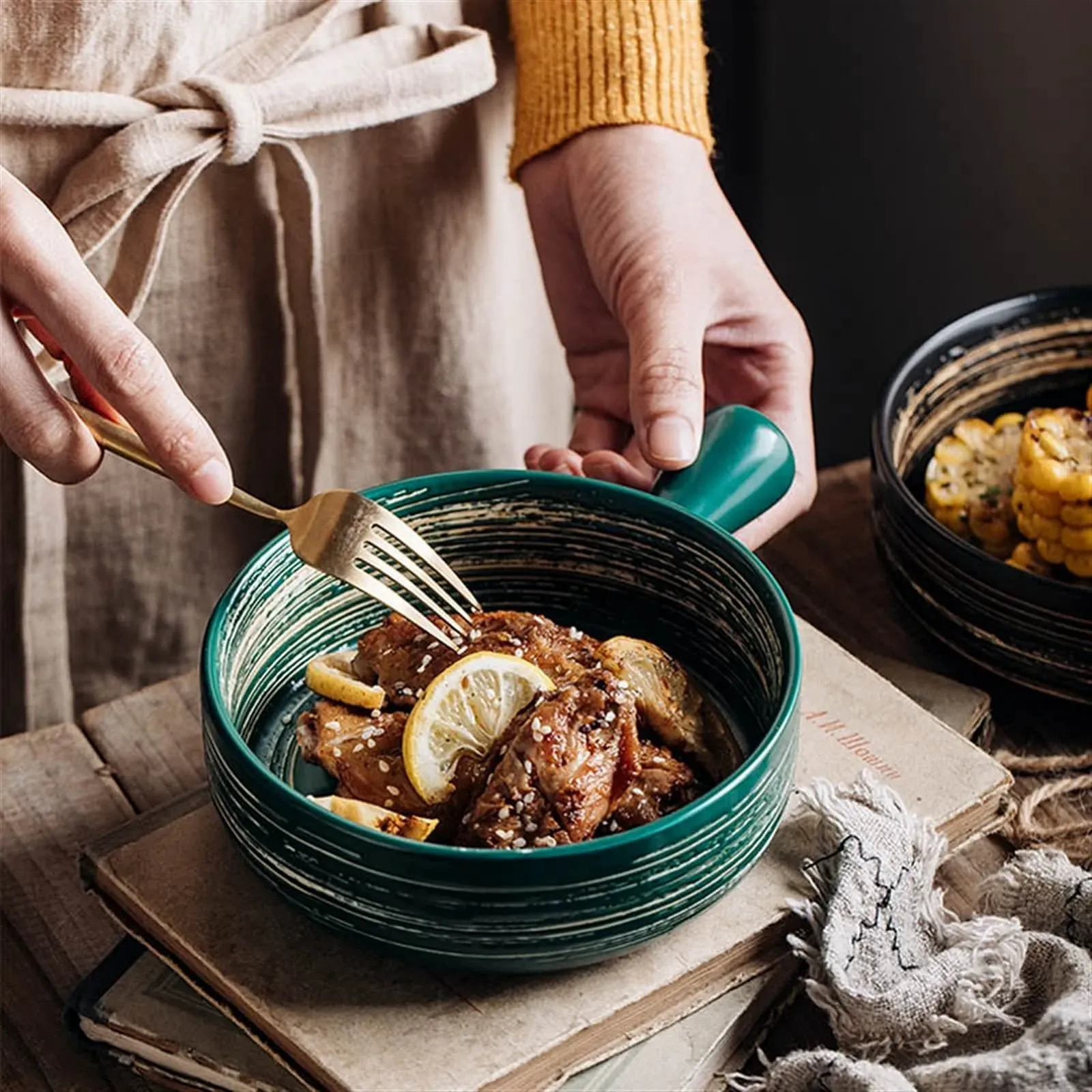 Форма для запекания керамическая с одной ручкой Синяя, фото №5 Форма для запекания керамическая с одной ручкой Синяя, фото №5